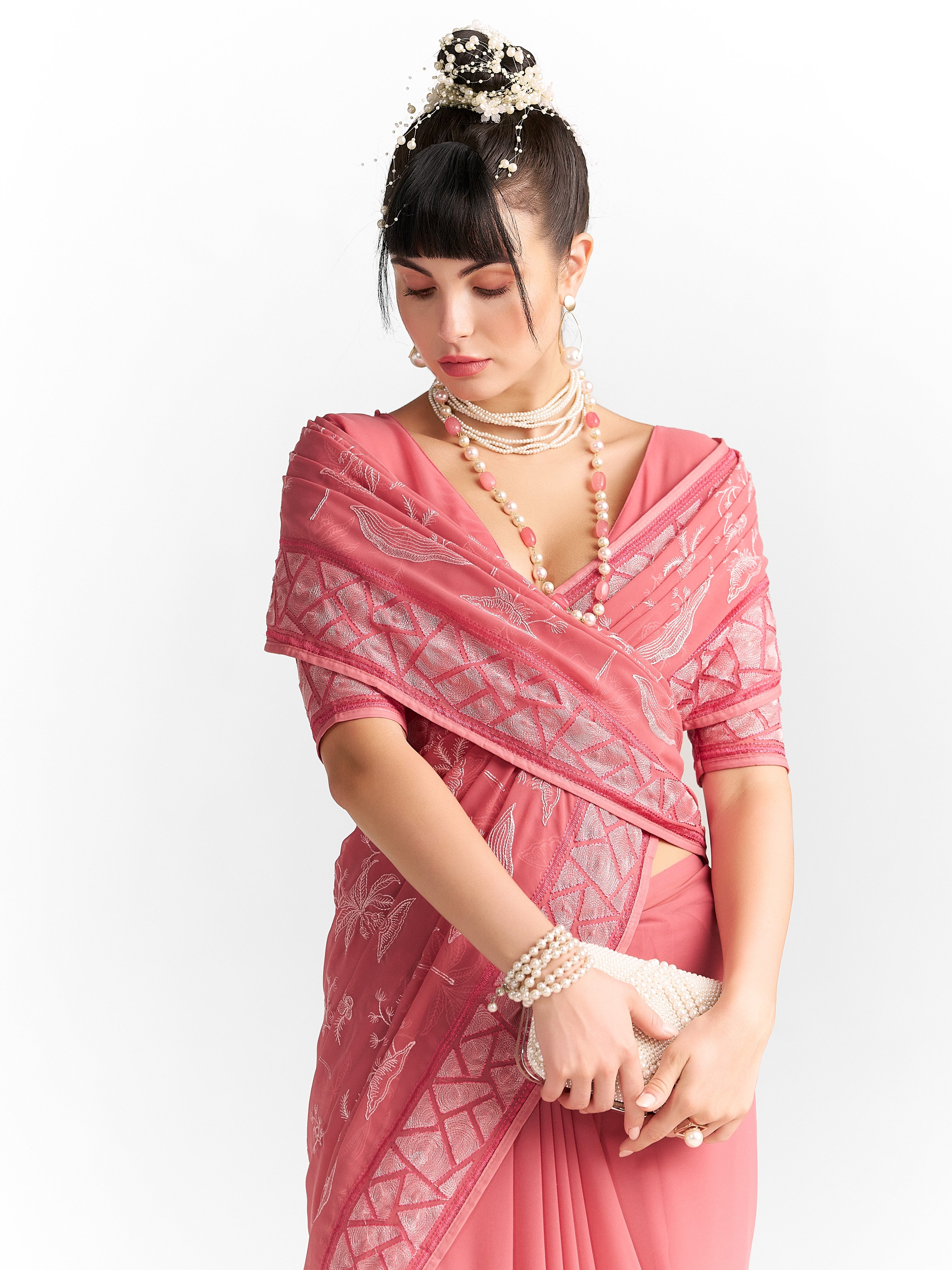 GEORGETTE TREE EMBROIDERY SAREE WITH BLOUSE