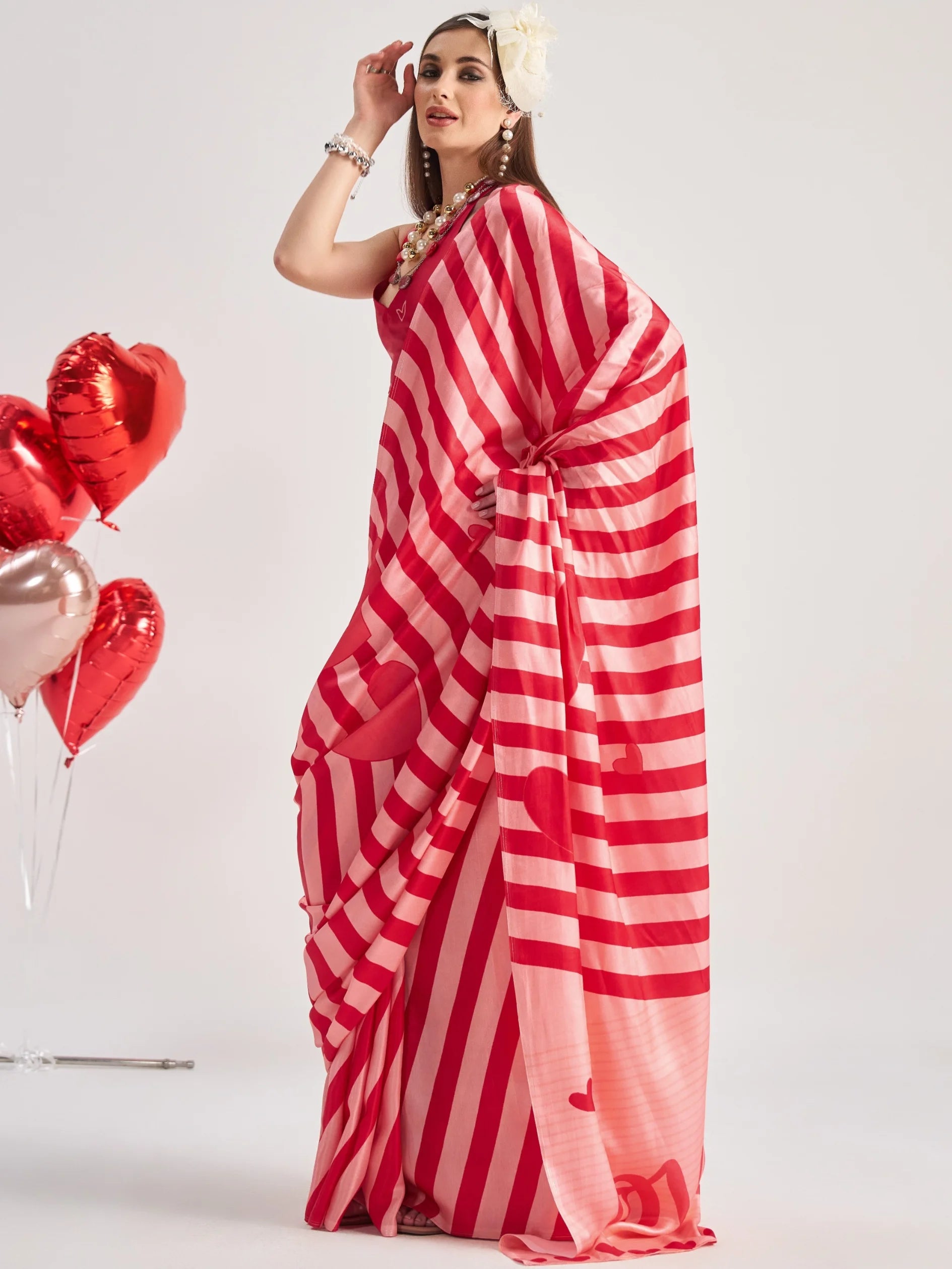 BEMBERG MODAL SATIN DIGITAL PRINTED RED SAREE