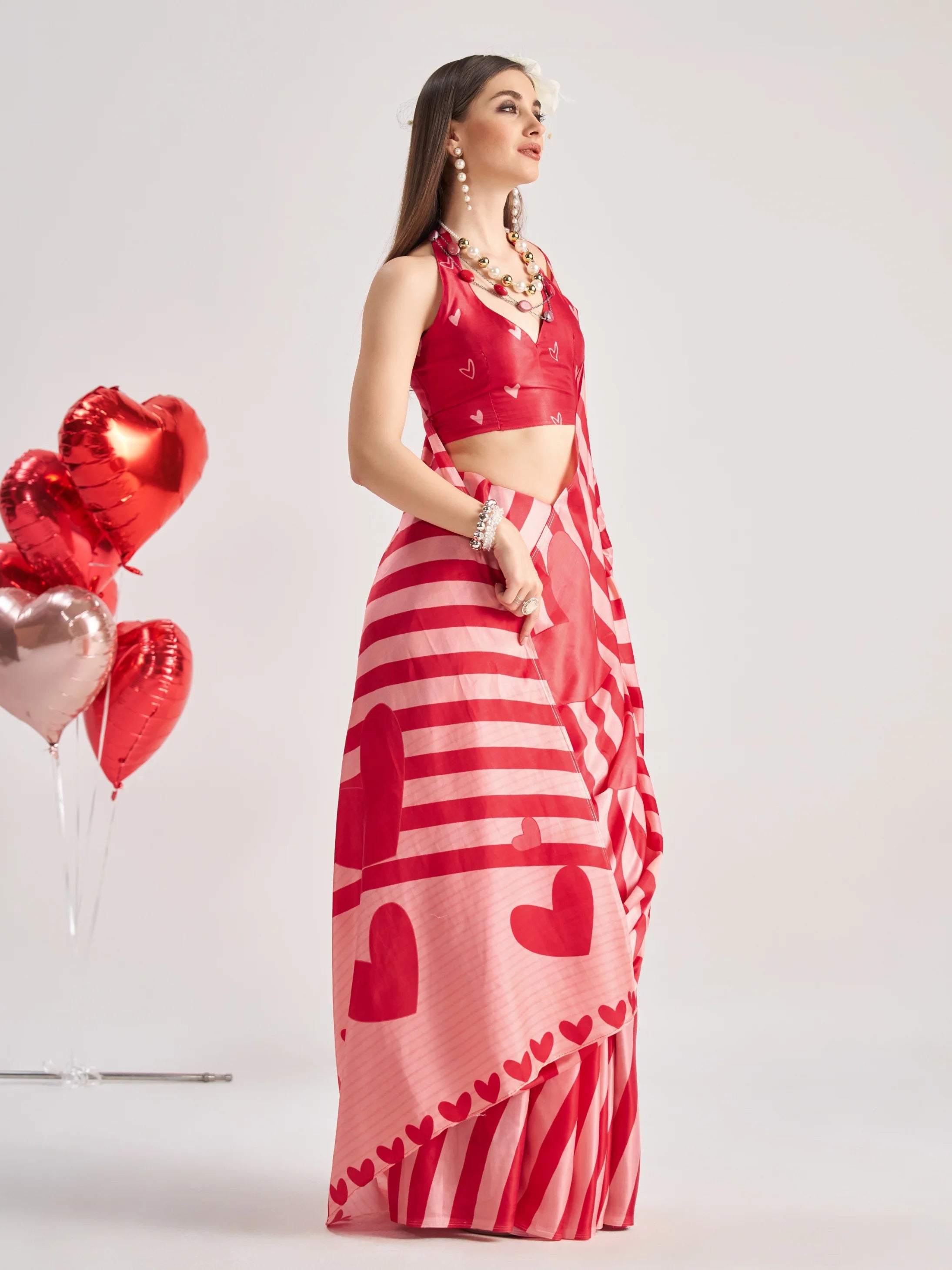 BEMBERG MODAL SATIN DIGITAL PRINTED RED SAREE
