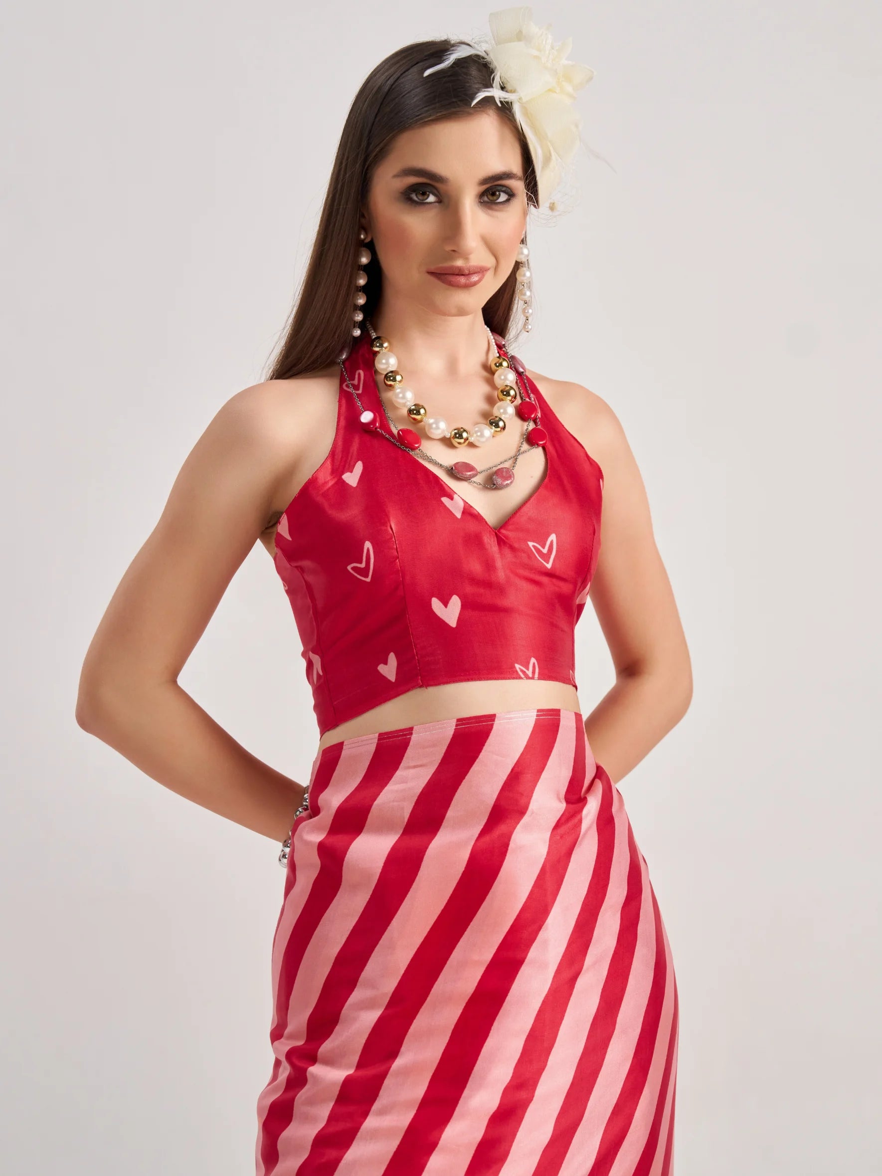 BEMBERG MODAL SATIN DIGITAL PRINTED RED SAREE