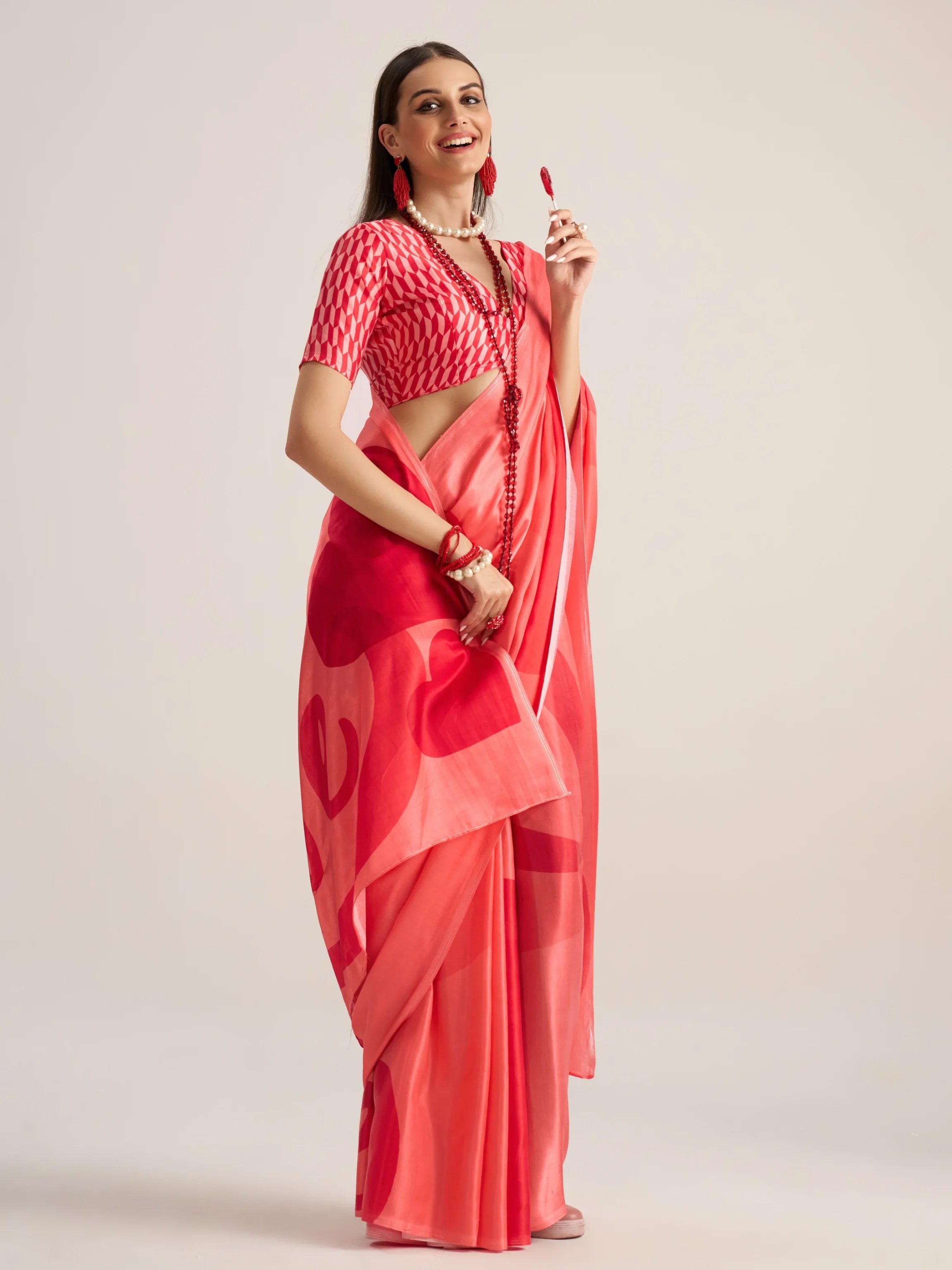 BEMBERG MODAL SATIN DIGITAL PRINTED RED SAREE