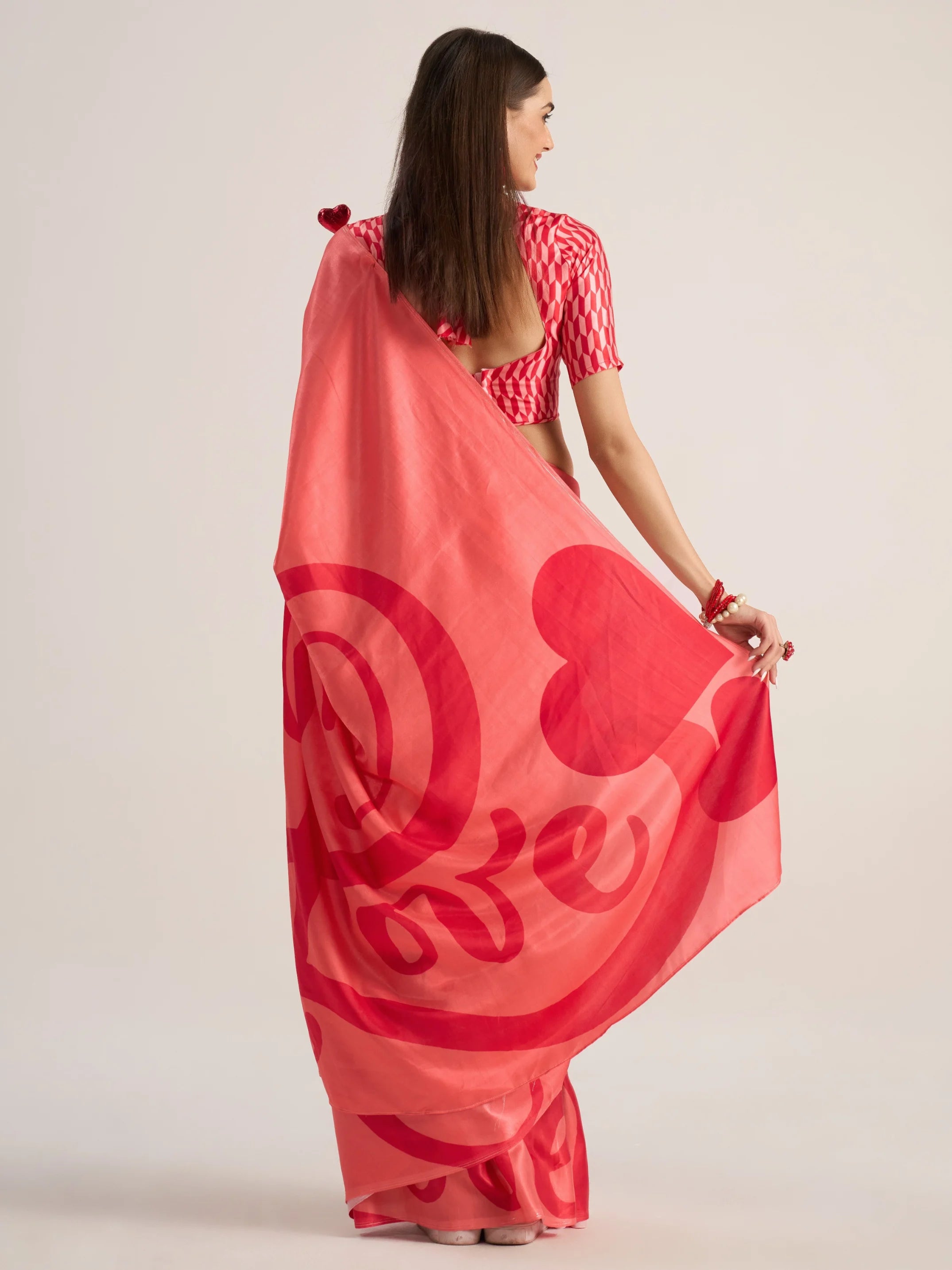 BEMBERG MODAL SATIN DIGITAL PRINTED RED SAREE