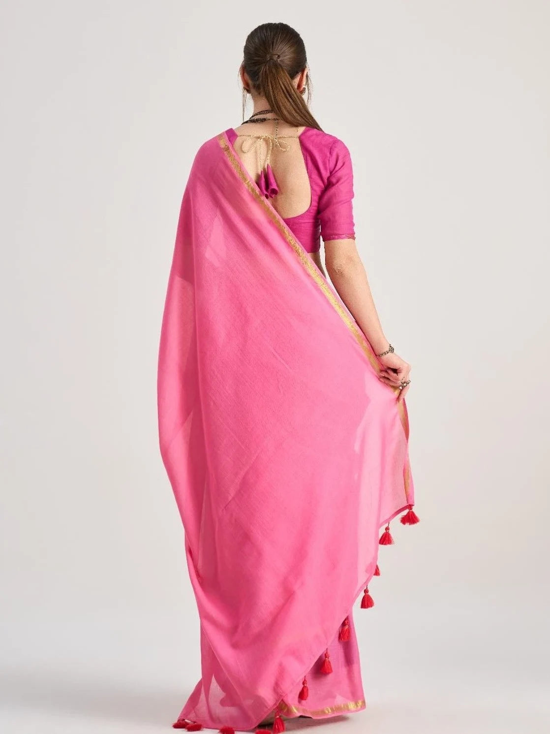 VISCOSE MUL LIVA SOLID SAREE WITH BLOUSE