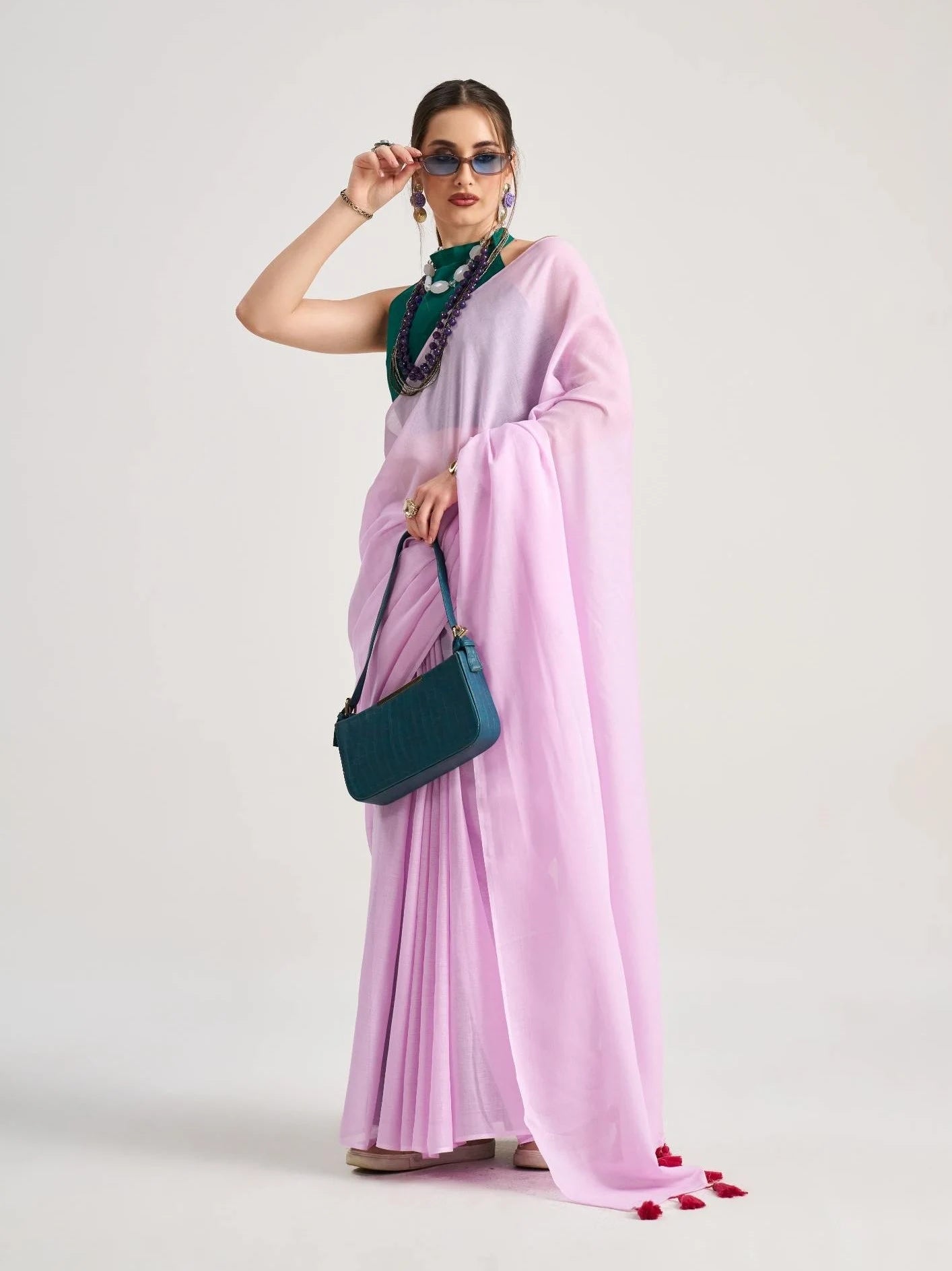 VISCOSE MUL LIVA SOLID SAREE WITH BLOUSE