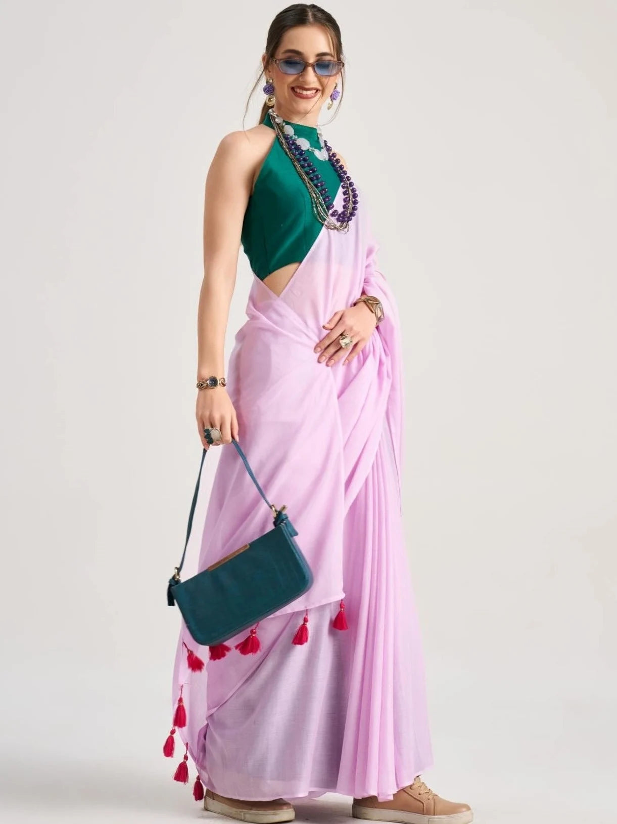 VISCOSE MUL LIVA SOLID SAREE WITH BLOUSE