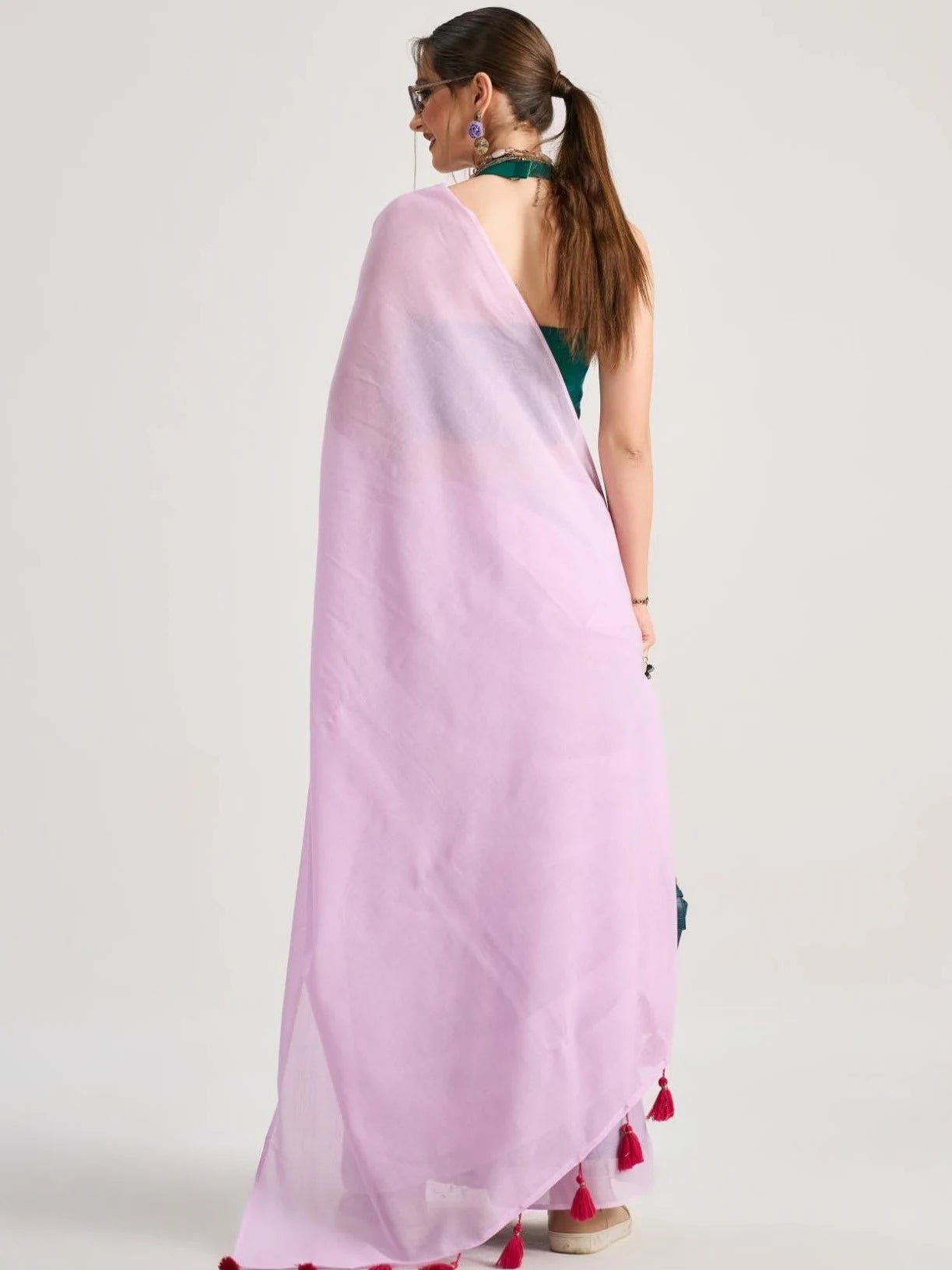 VISCOSE MUL LIVA SOLID SAREE WITH BLOUSE