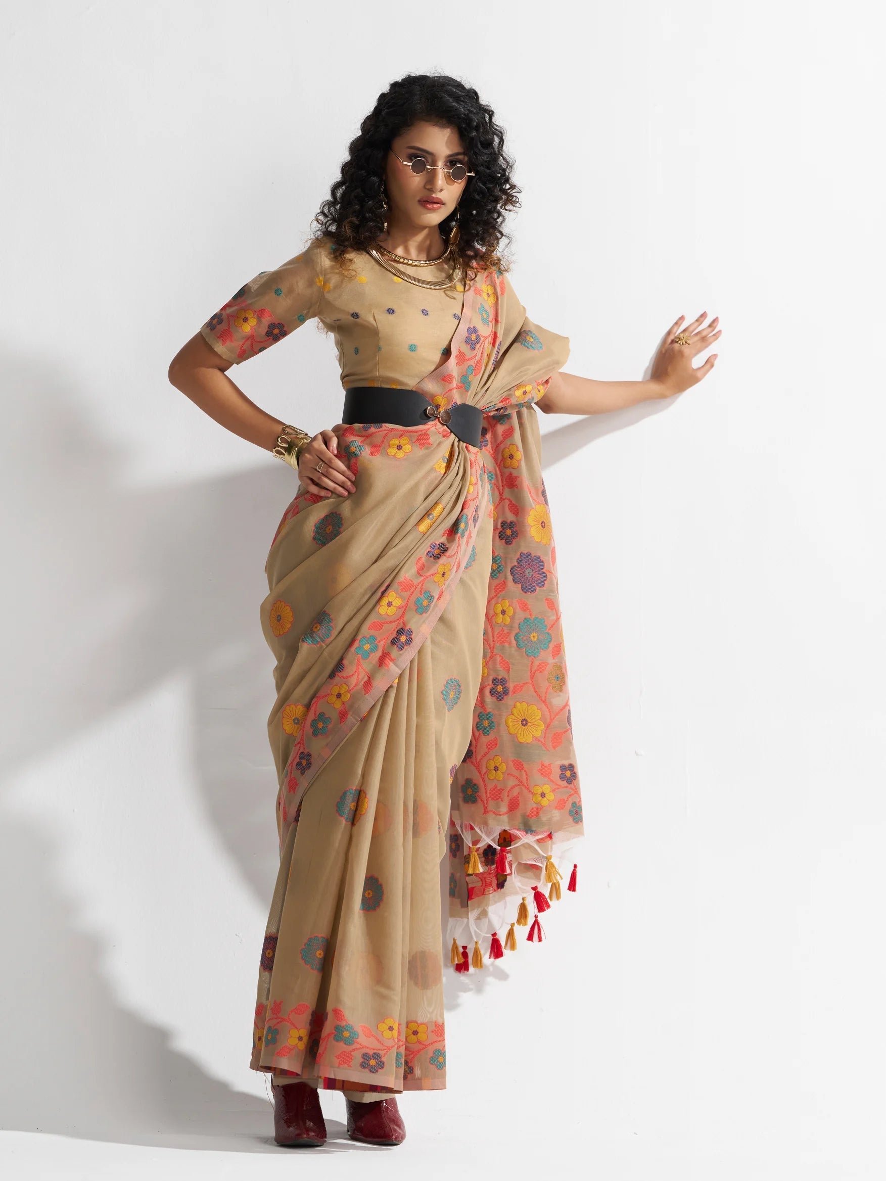 TAN BEIGE COTTON SILK GARDENIA SAREE