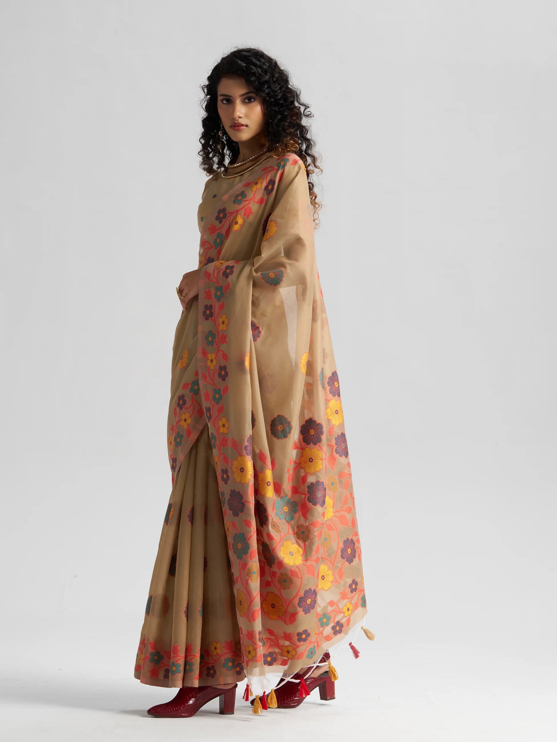 TAN BEIGE COTTON SILK GARDENIA SAREE