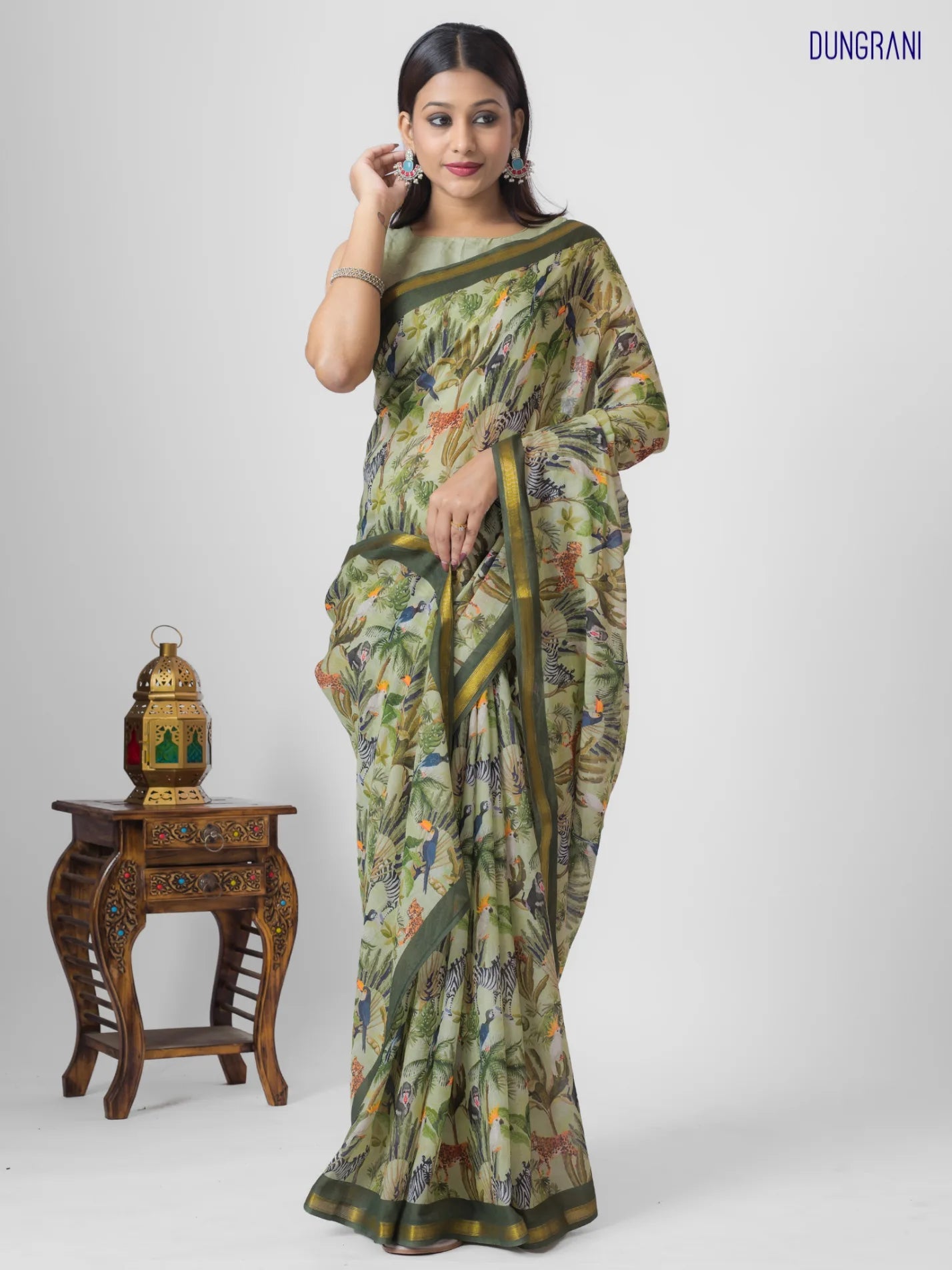TEA GREEN VISCOSE MUL LIVA DIGITAL PRINTED SAREE