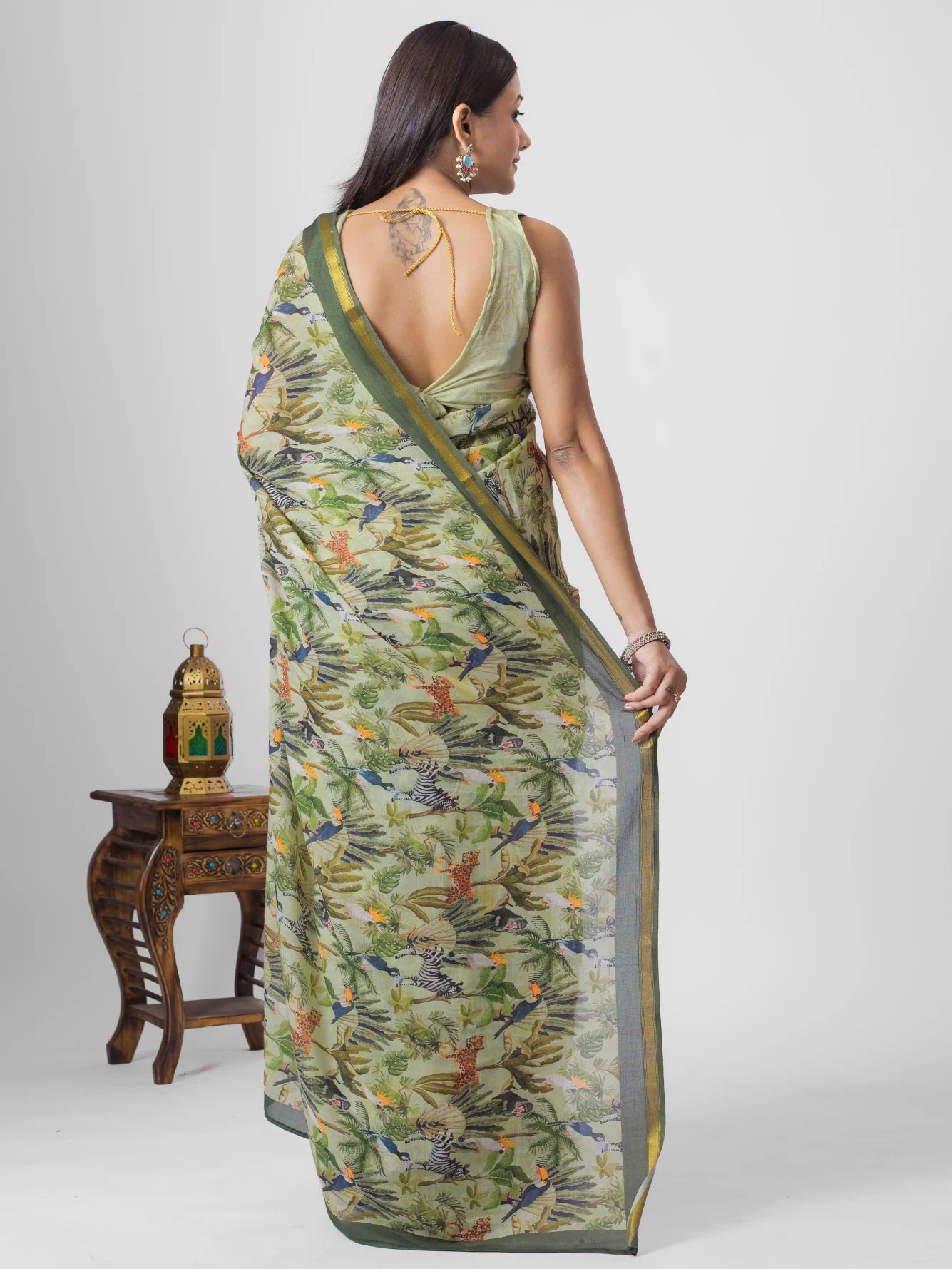 TEA GREEN VISCOSE MUL LIVA DIGITAL PRINTED SAREE