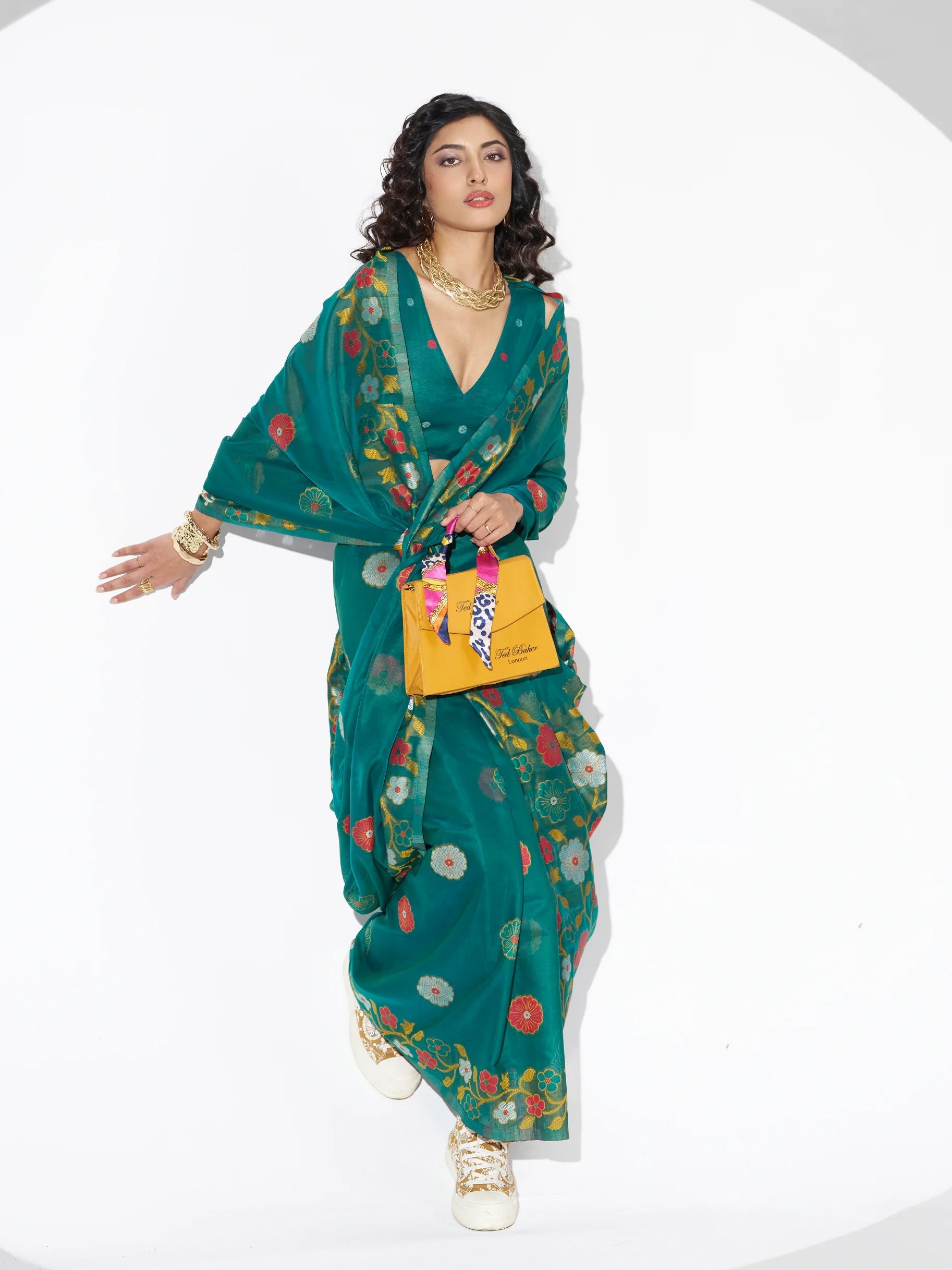 TEAL BLUE COTTON SILK GARDENIA SAREE