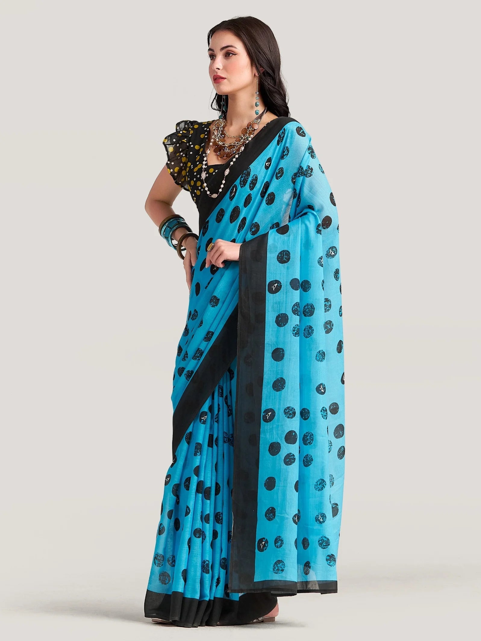 TURQUOISE BLUE VISCOSE MUL DIGITAL PRINTED SAREE