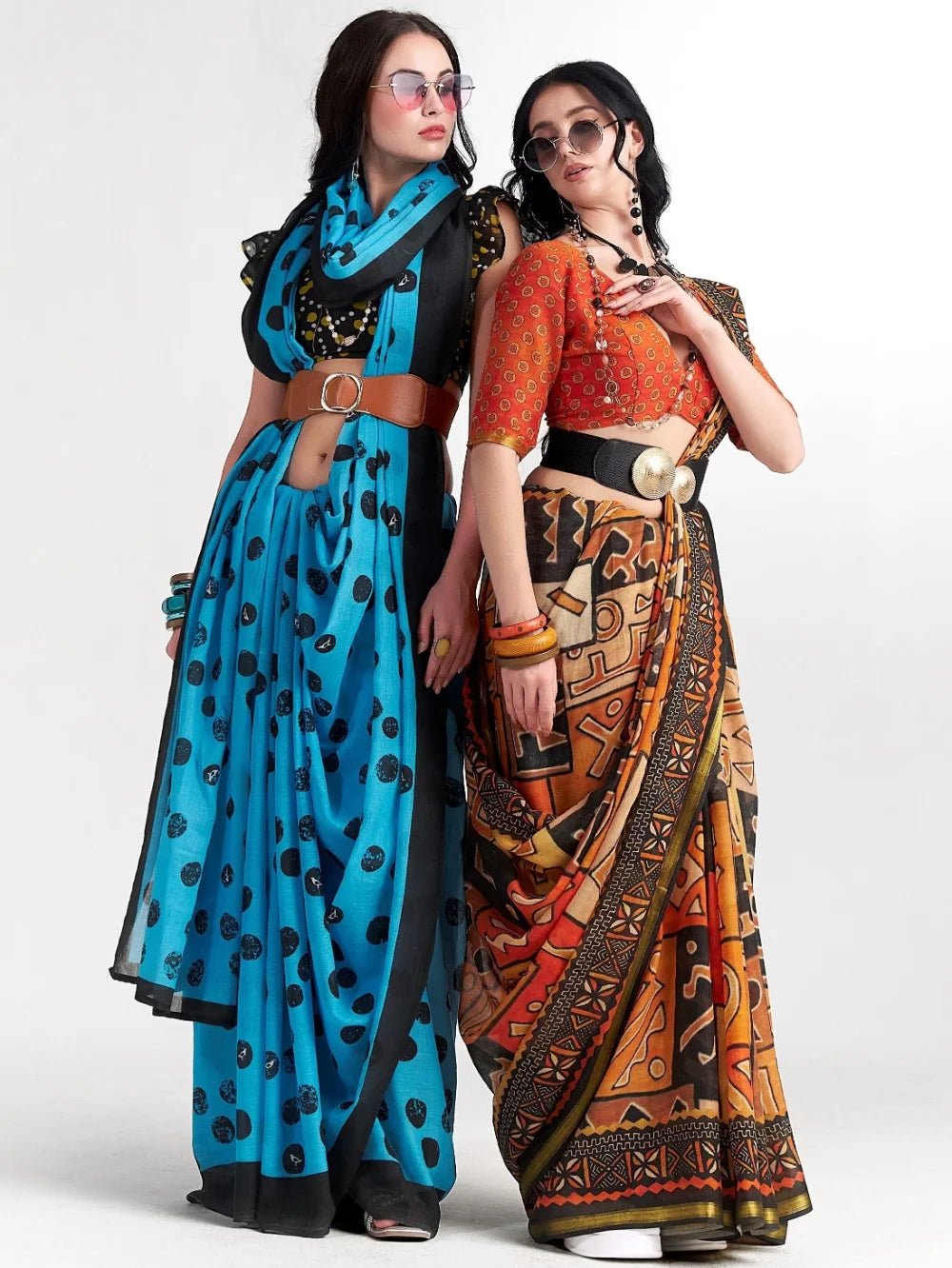 TURQUOISE BLUE MULMUL COTTON DIGITAL PRINTED SAREE
