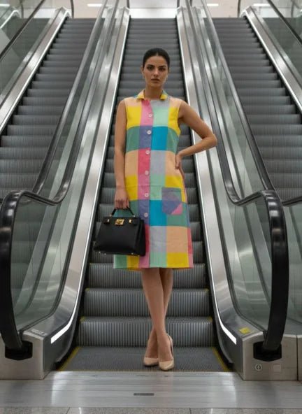 MULMUL COTTON MADRAS CHECK SLEEVE LESS DRESS