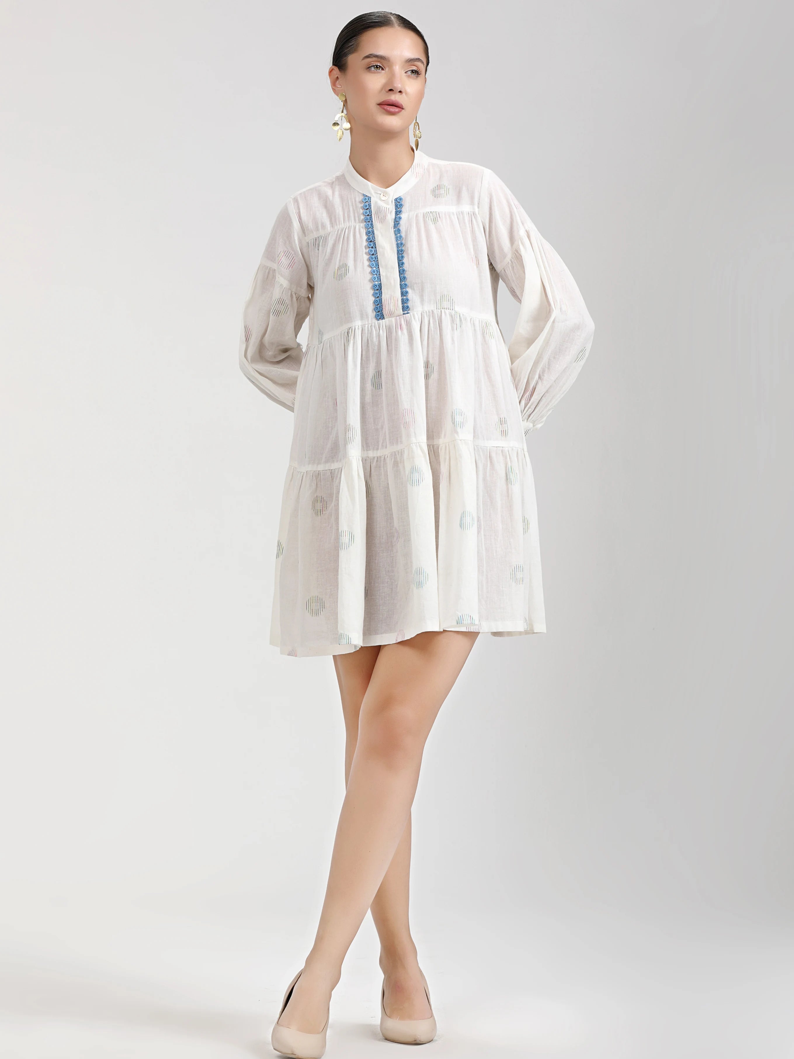 WHITE VISCOSE MUL CC COIN TUNICE DRESS