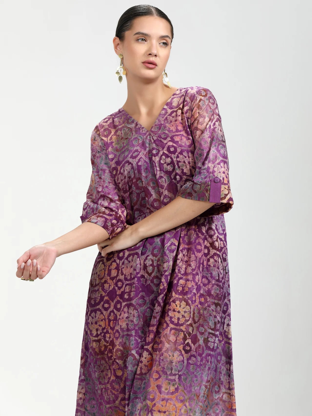 WINE VISCOSE MUL COTTON BATIK PRINTED CO-ORD SET