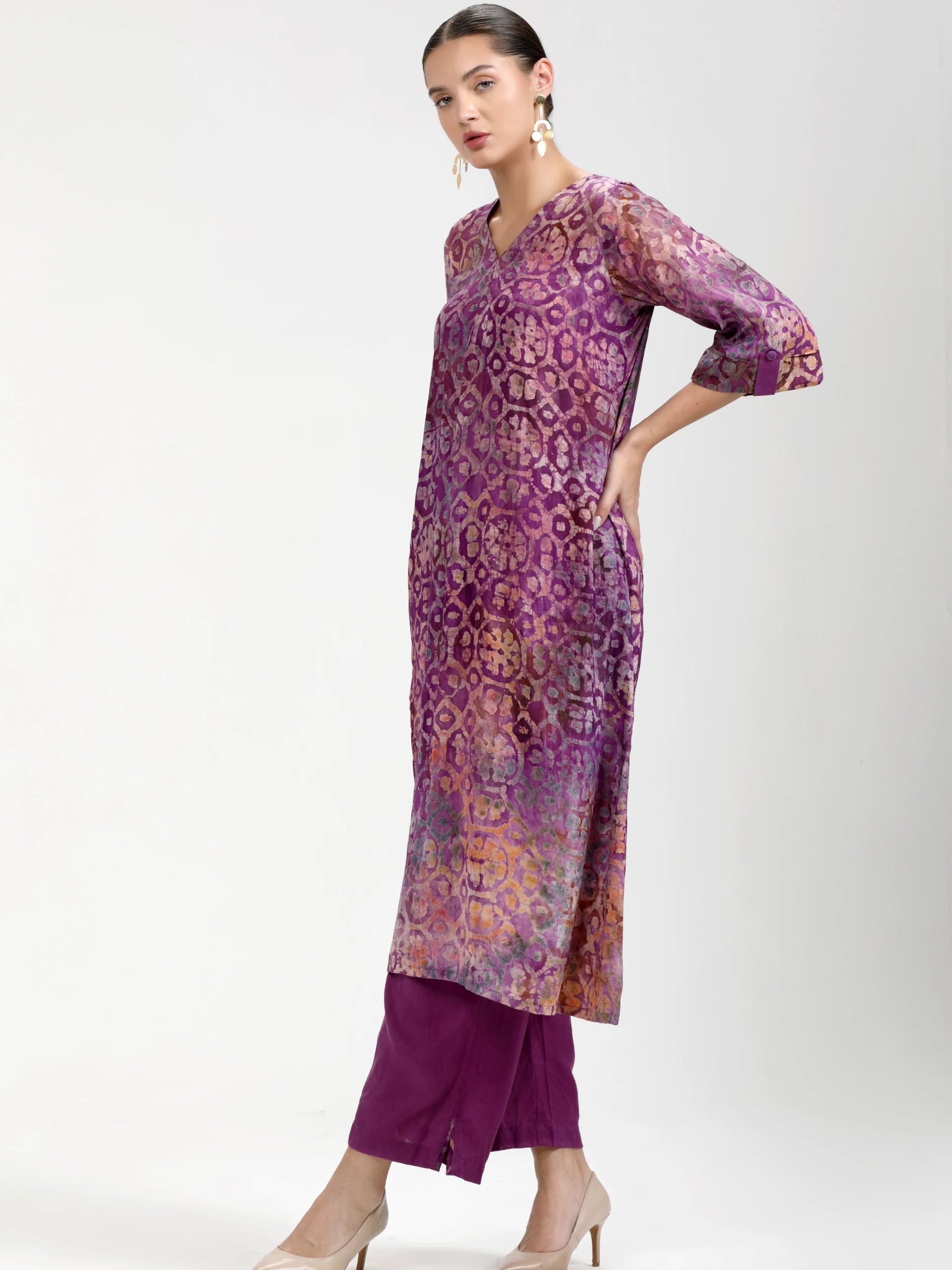 WINE VISCOSE MUL COTTON BATIK PRINTED CO-ORD SET