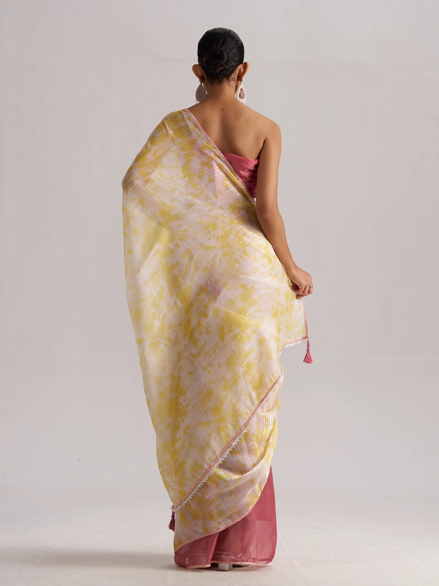 YELLOW BOUGAINVILLEA SOFT ORGANZA READY TO WEAR SAREE
