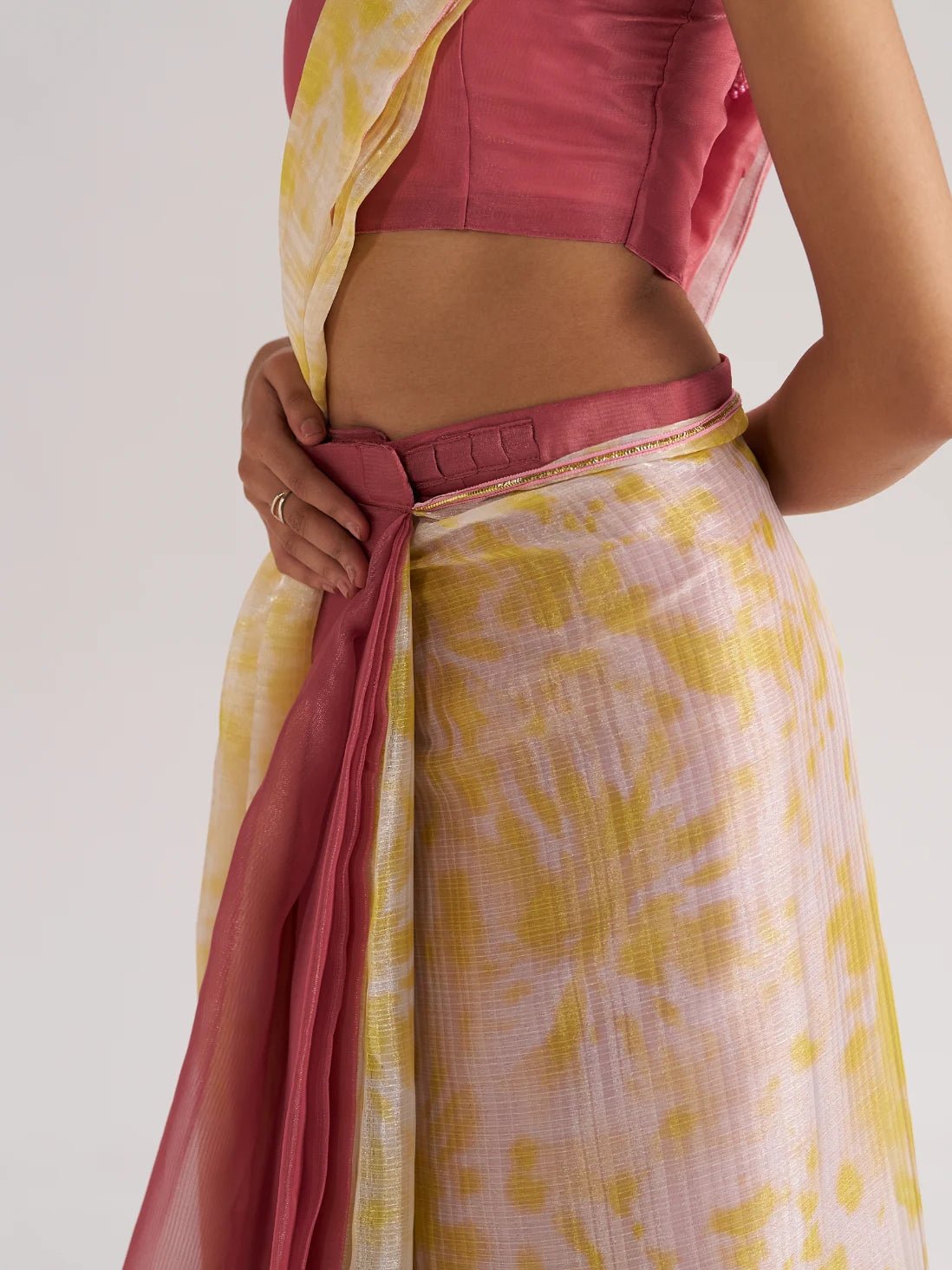 YELLOW BOUGAINVILLEA SOFT ORGANZA READY TO WEAR SAREE