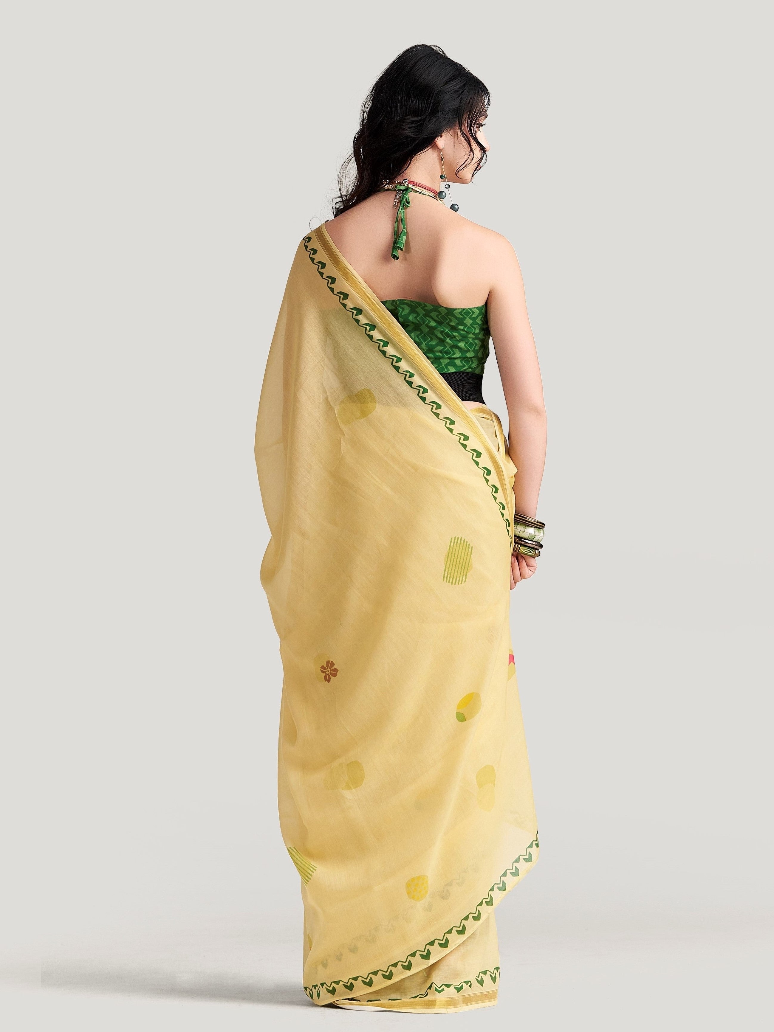 YELLOW VISCOSE MUL LIVA DIGITAL PRINTED SAREE