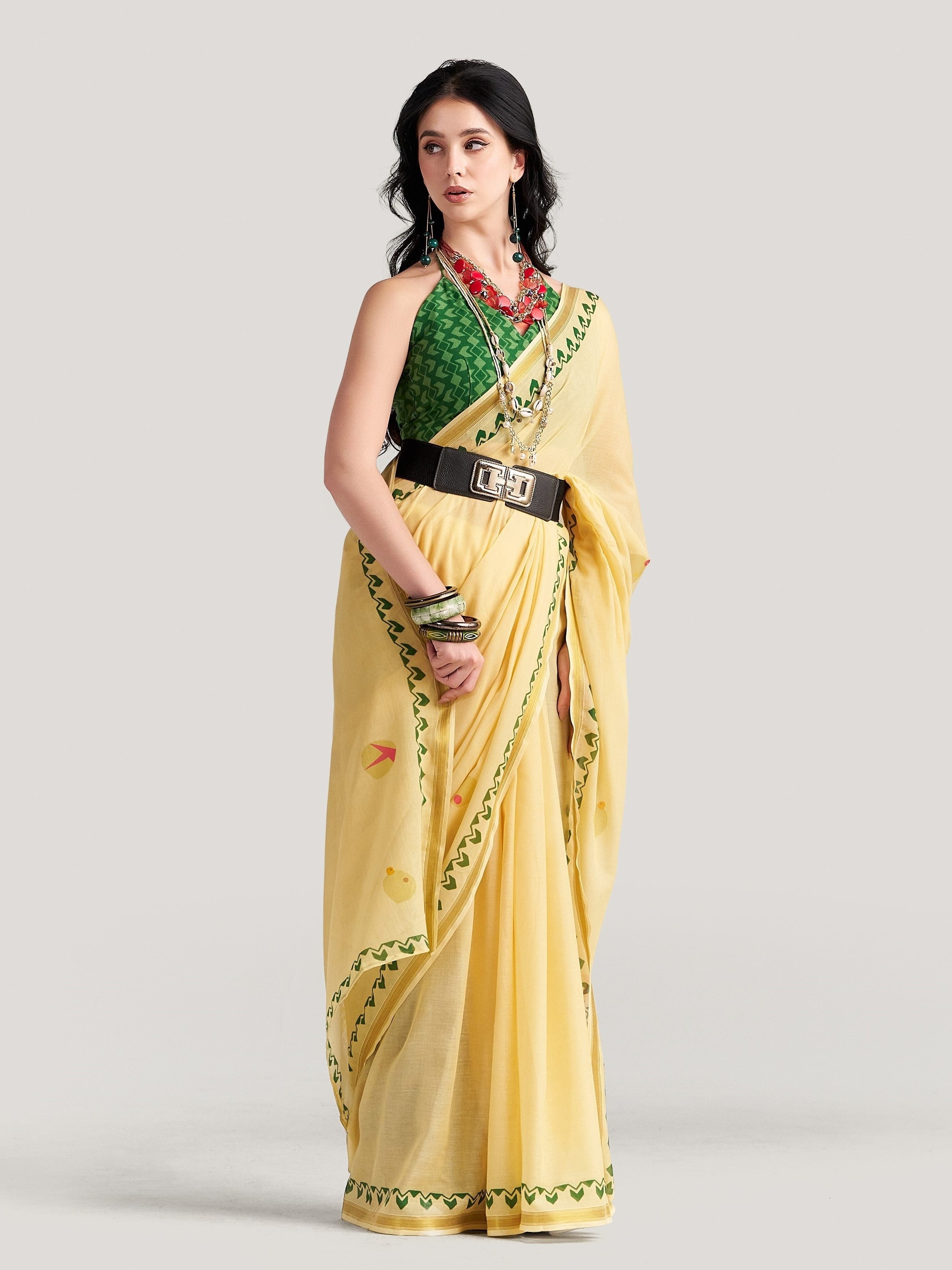 YELLOW VISCOSE MUL LIVA DIGITAL PRINTED SAREE