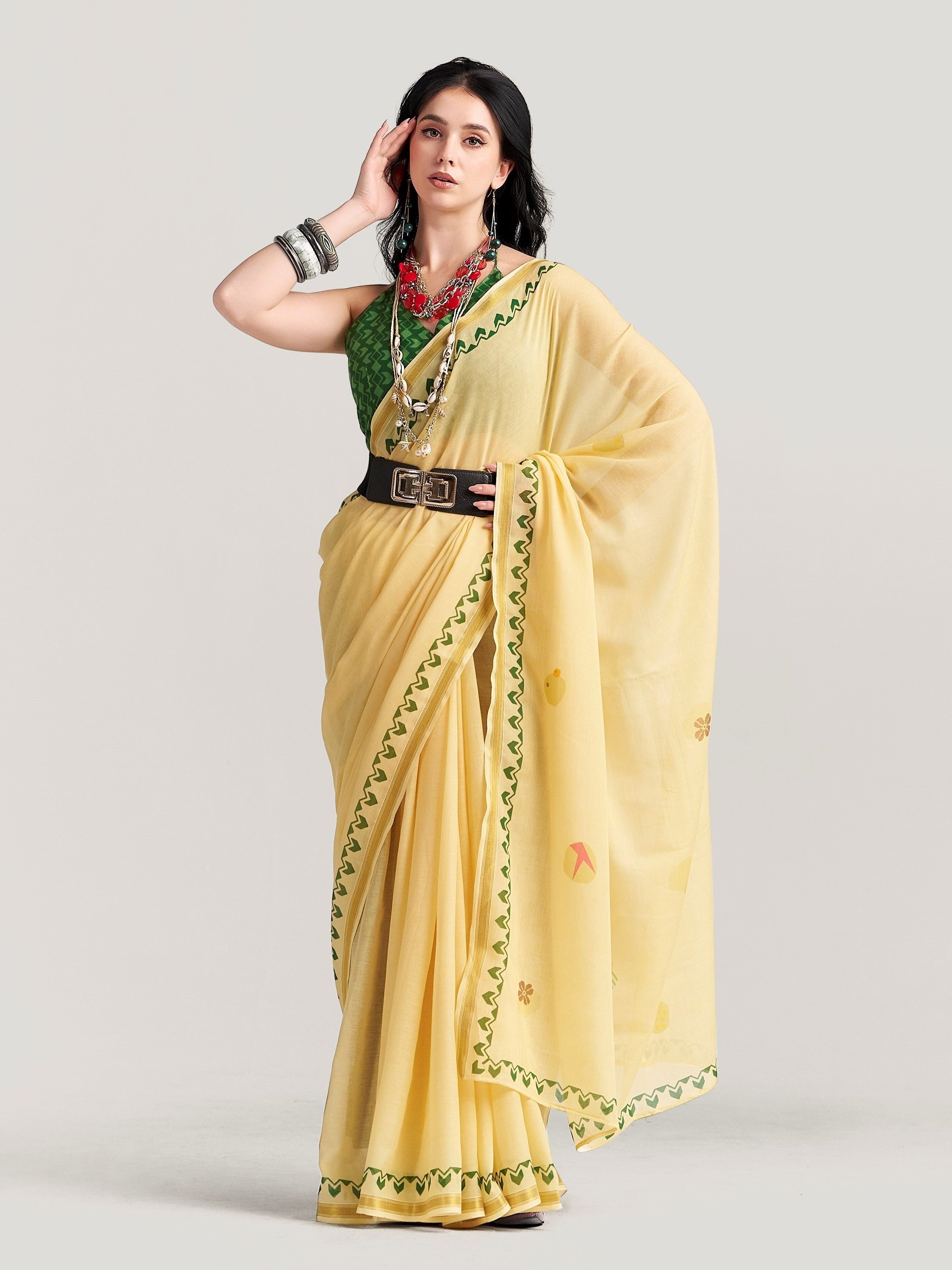 YELLOW VISCOSE MUL LIVA DIGITAL PRINTED SAREE