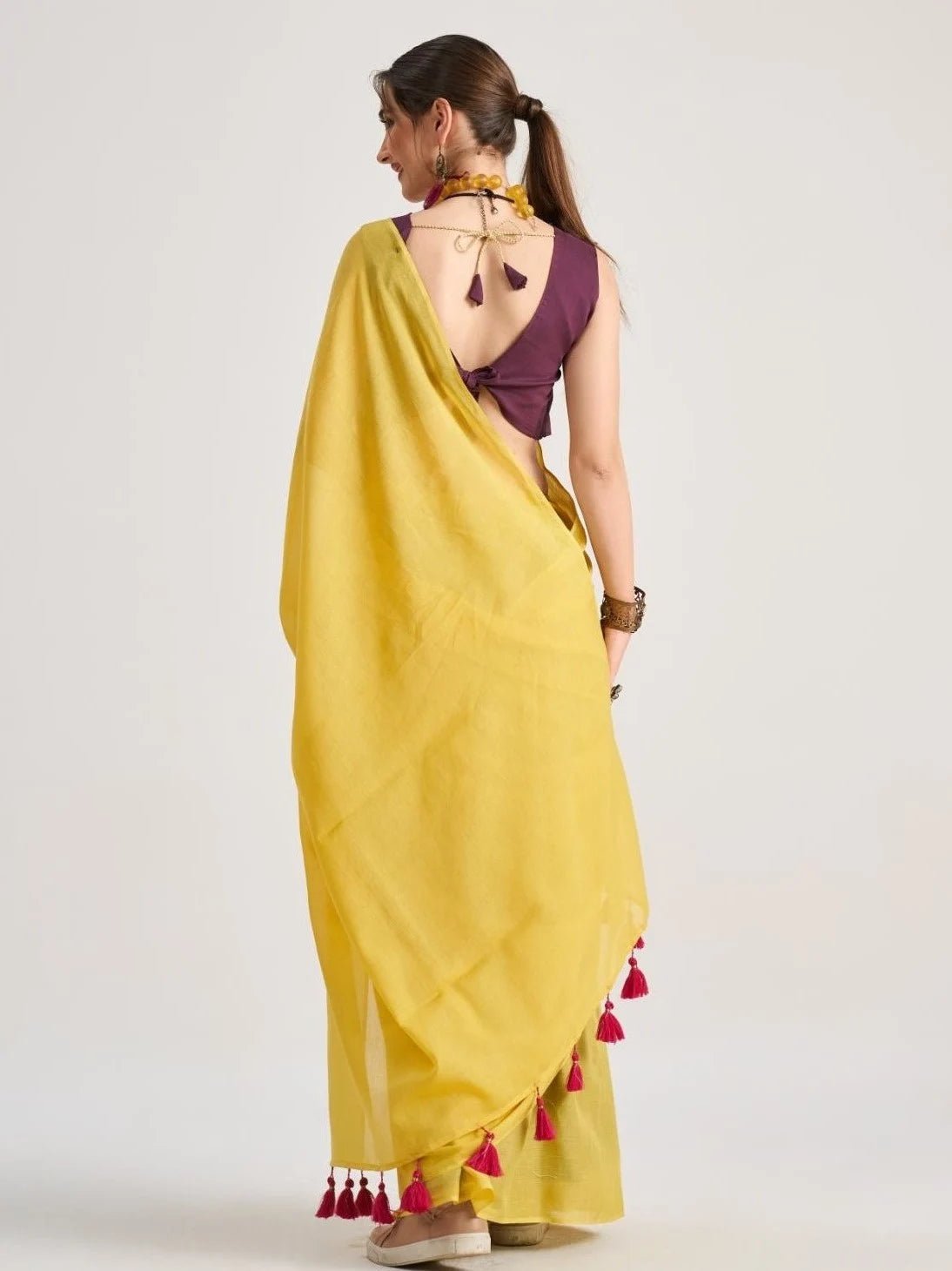 YELLOW VISCOSE MUL LIVA SOLID SAREE