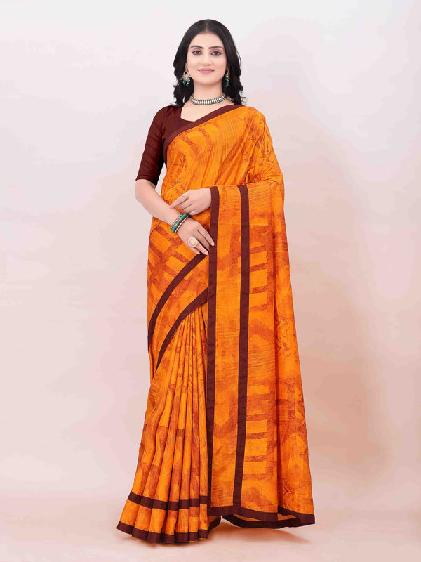 ORANGE ABSTRACT PRINTED SAREE WITH ART SILK BORDER