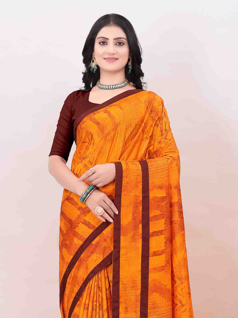 ORANGE ABSTRACT PRINTED SAREE WITH ART SILK BORDER