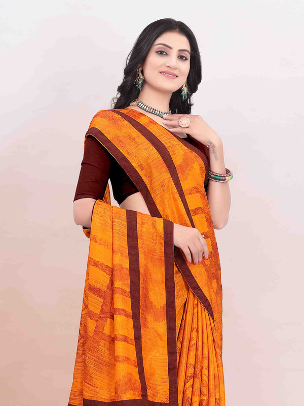 ORANGE ABSTRACT PRINTED SAREE WITH ART SILK BORDER