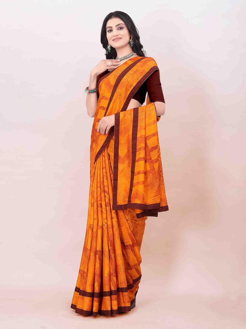 ORANGE ABSTRACT PRINTED SAREE WITH ART SILK BORDER