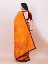 ORANGE ABSTRACT PRINTED SAREE WITH ART SILK BORDER