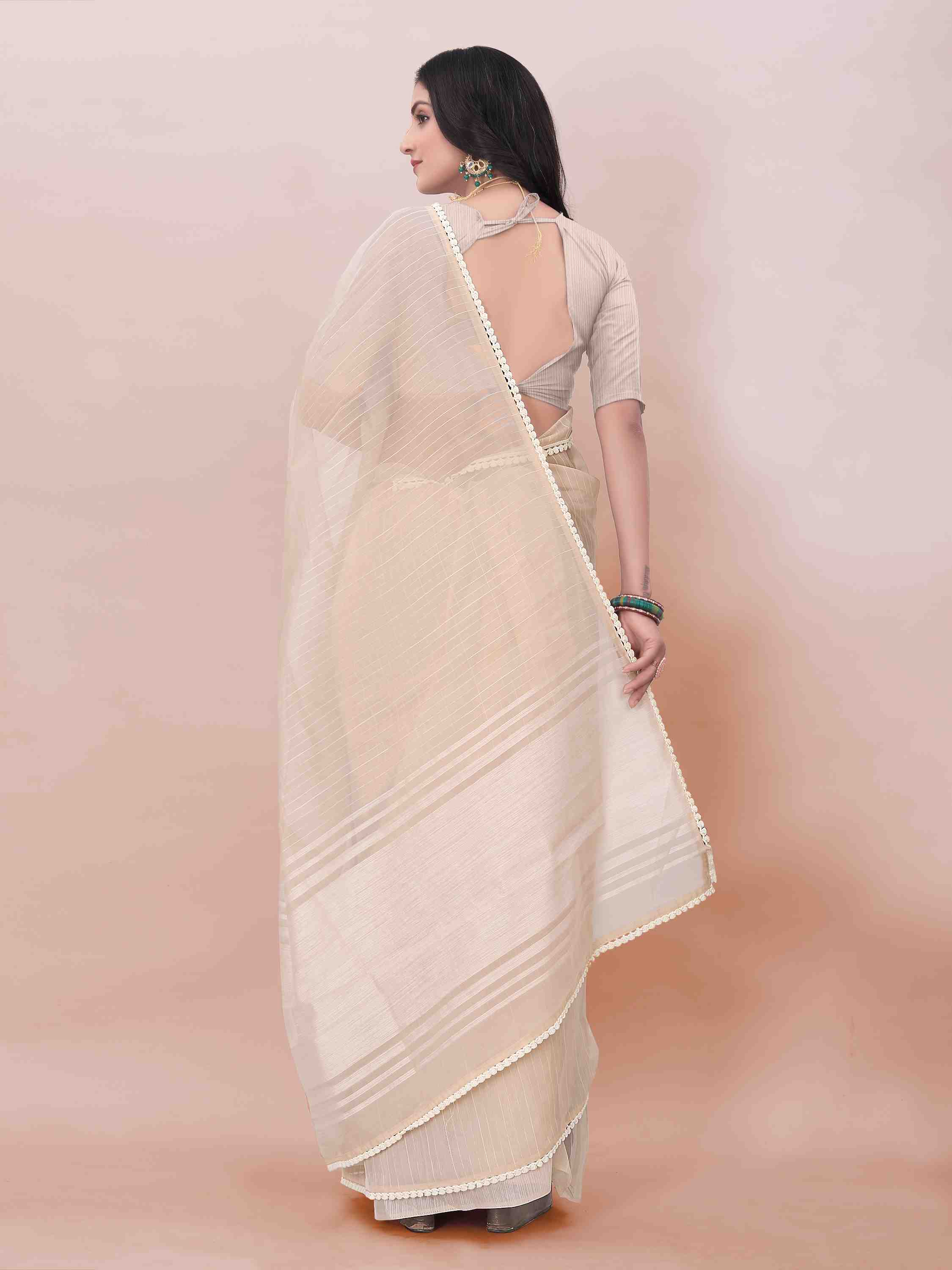 BEIGE ORGANZA SAREE