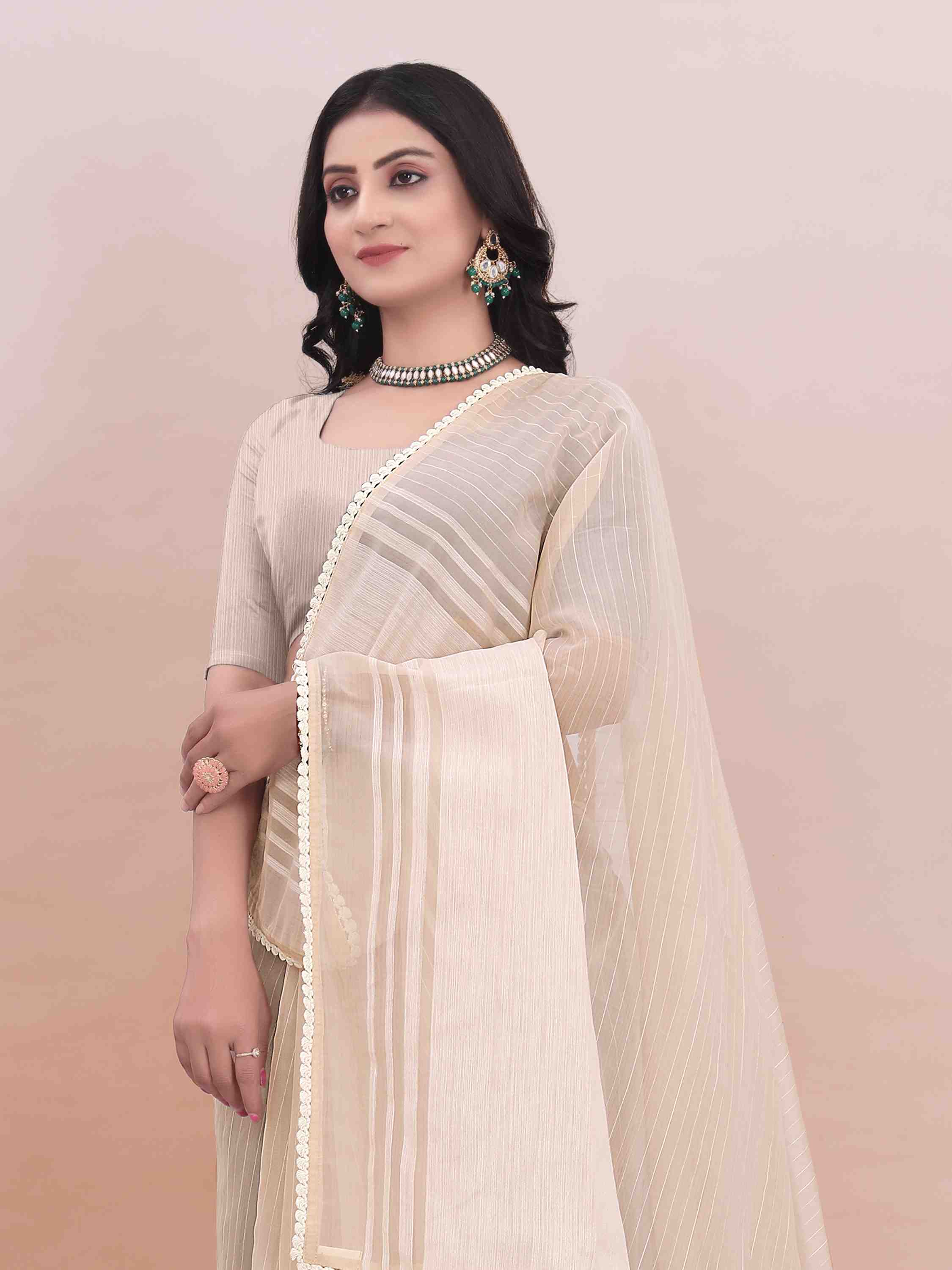 BEIGE ORGANZA SAREE