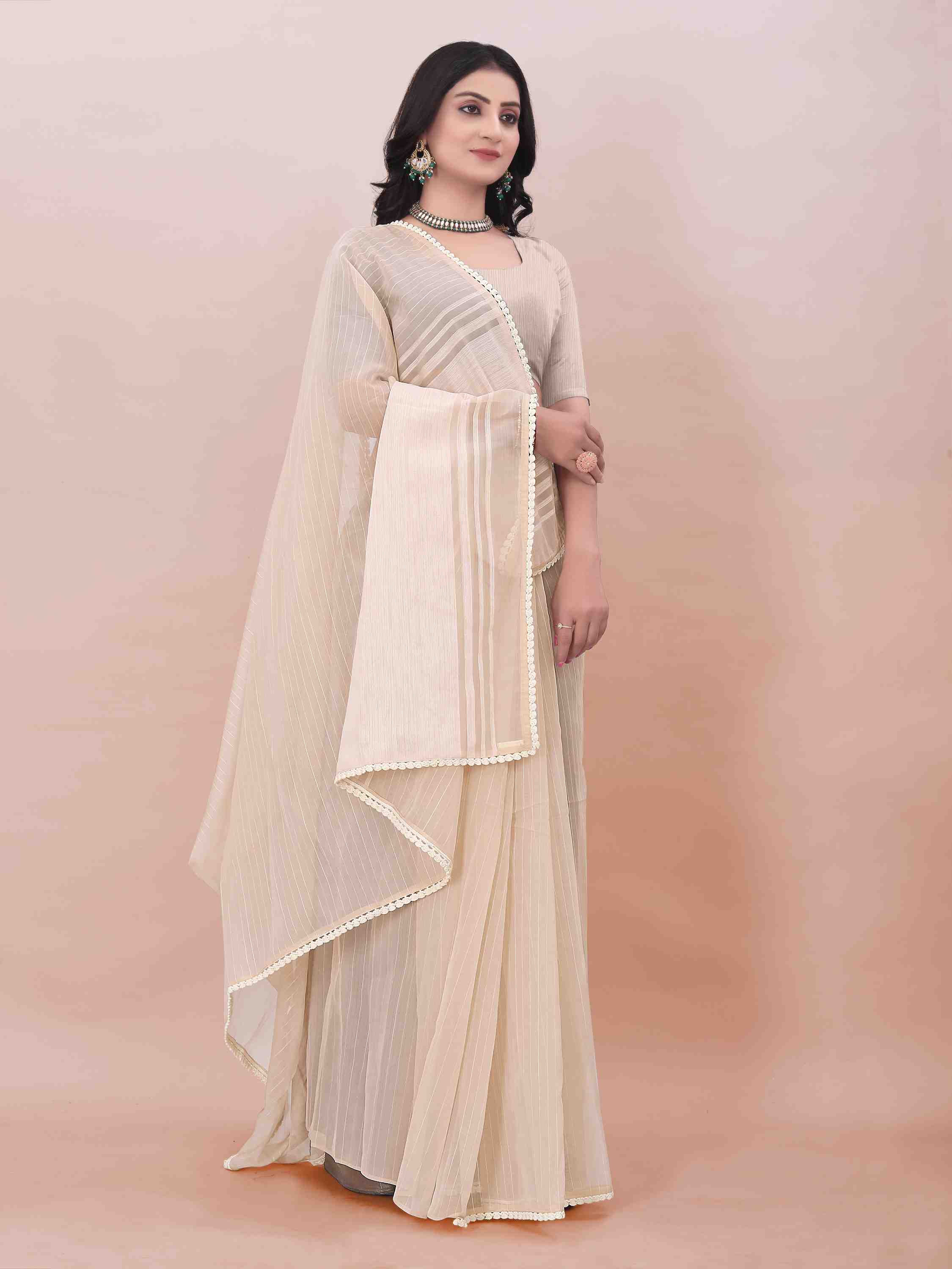 BEIGE ORGANZA SAREE