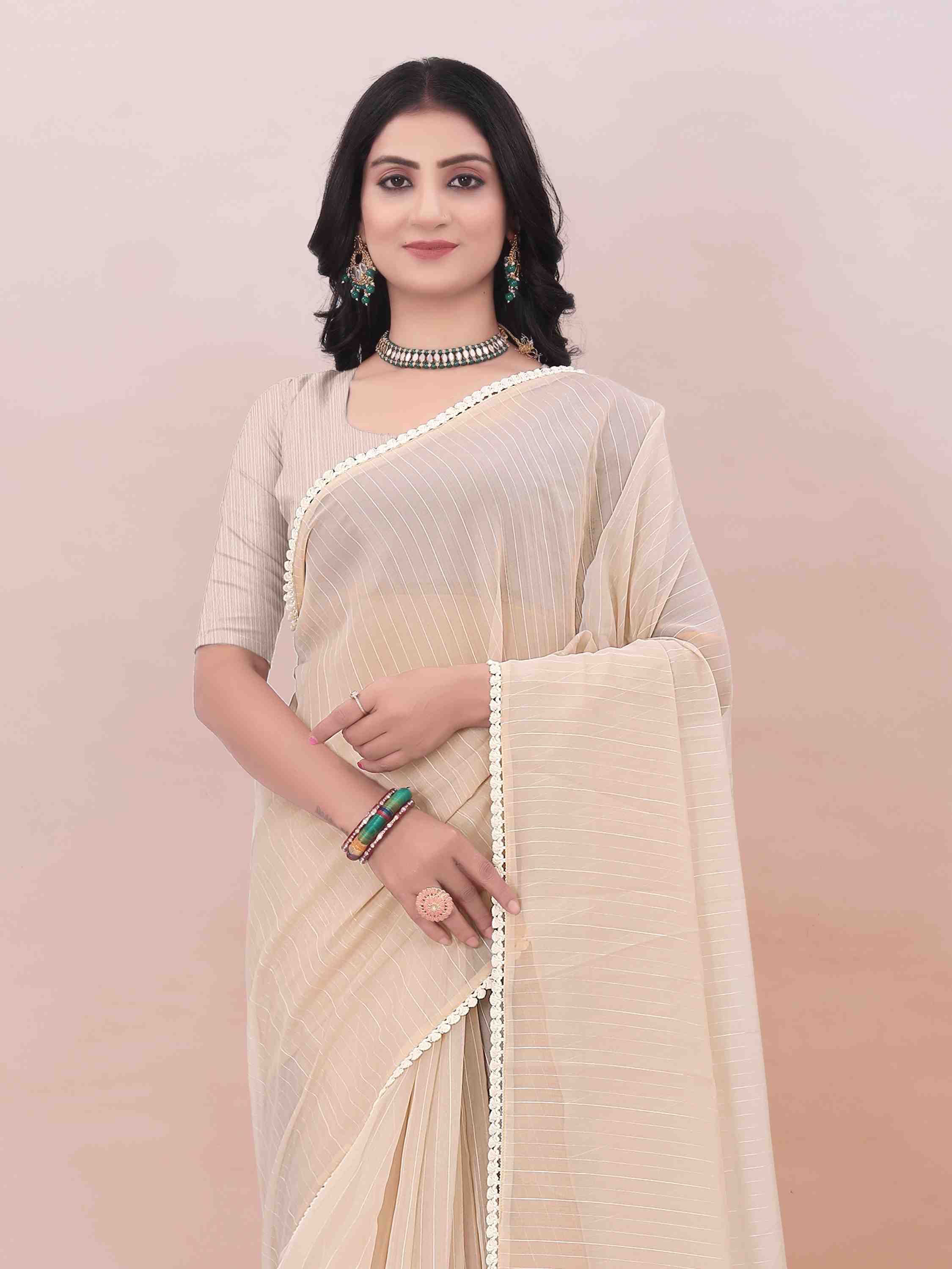 BEIGE ORGANZA SAREE