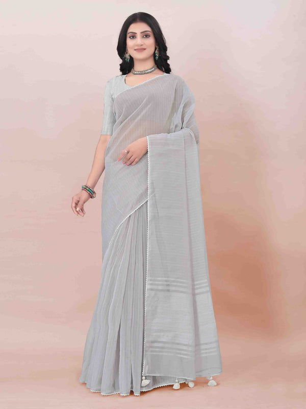 GREY ORGANZA SAREE