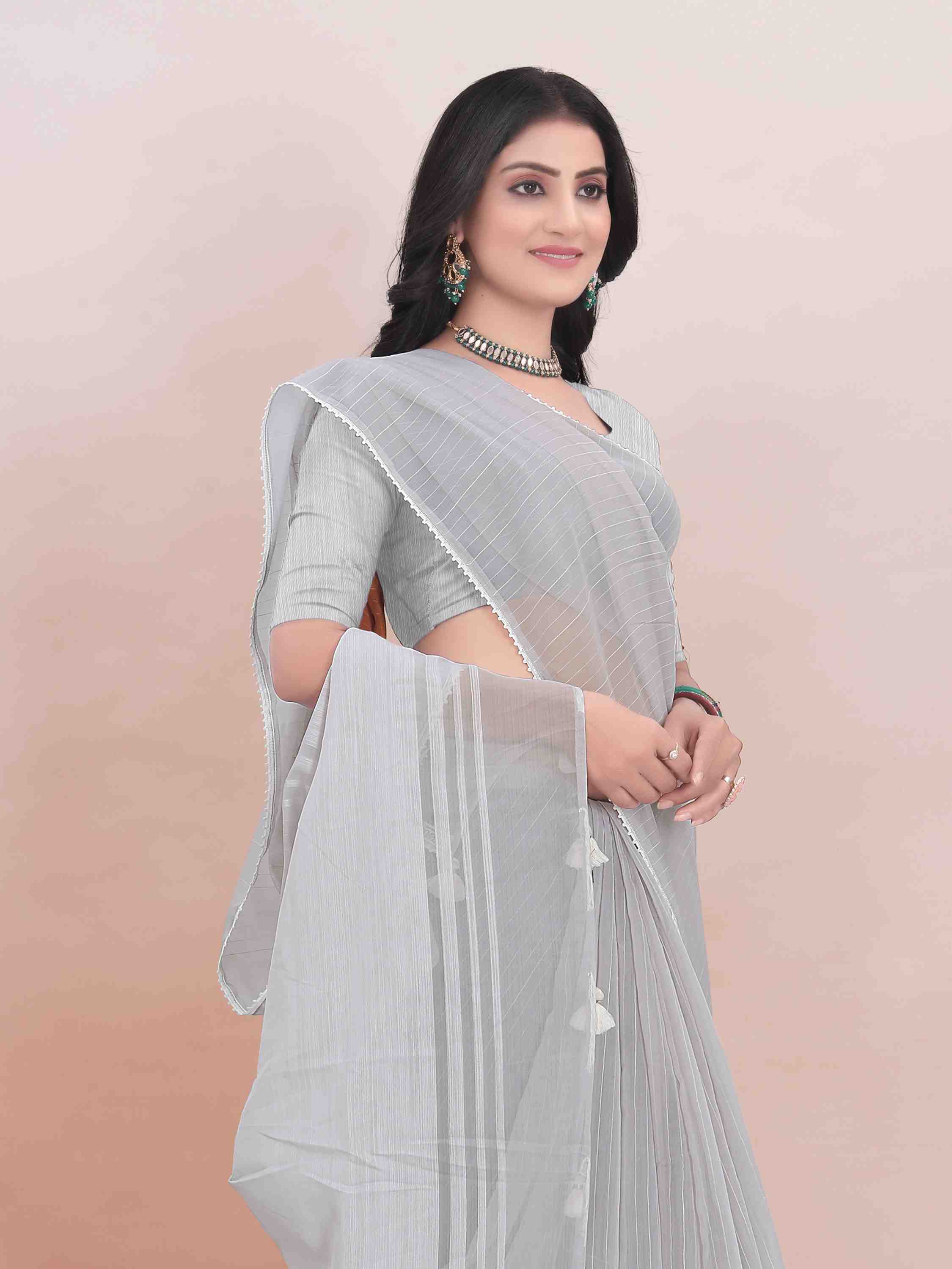 GREY ORGANZA SAREE