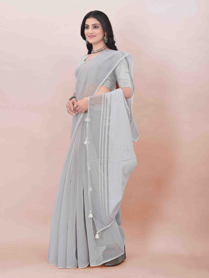 GREY ORGANZA SAREE