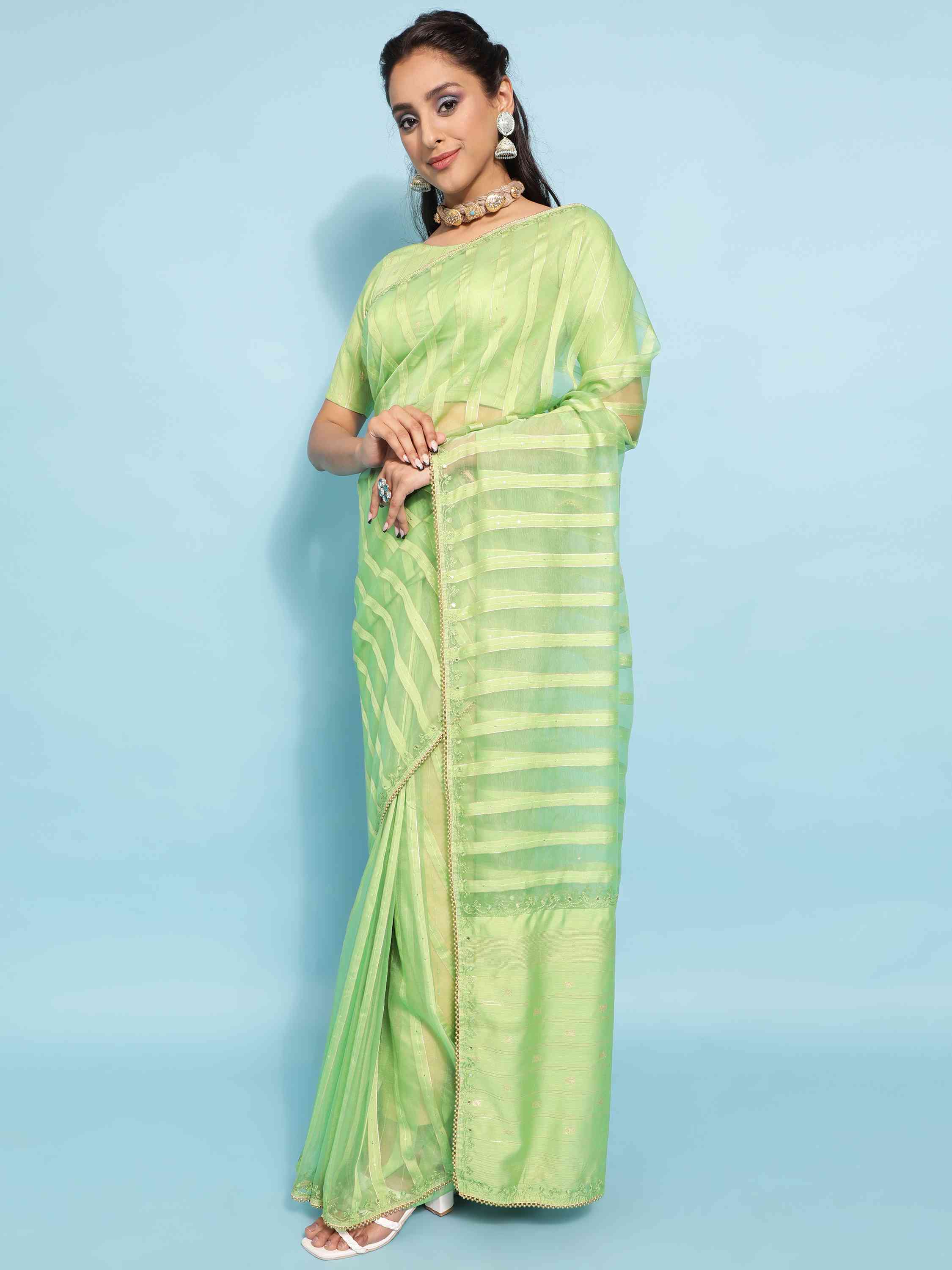 GREEN FEEZY FIGARO LIVA SILK SAREE