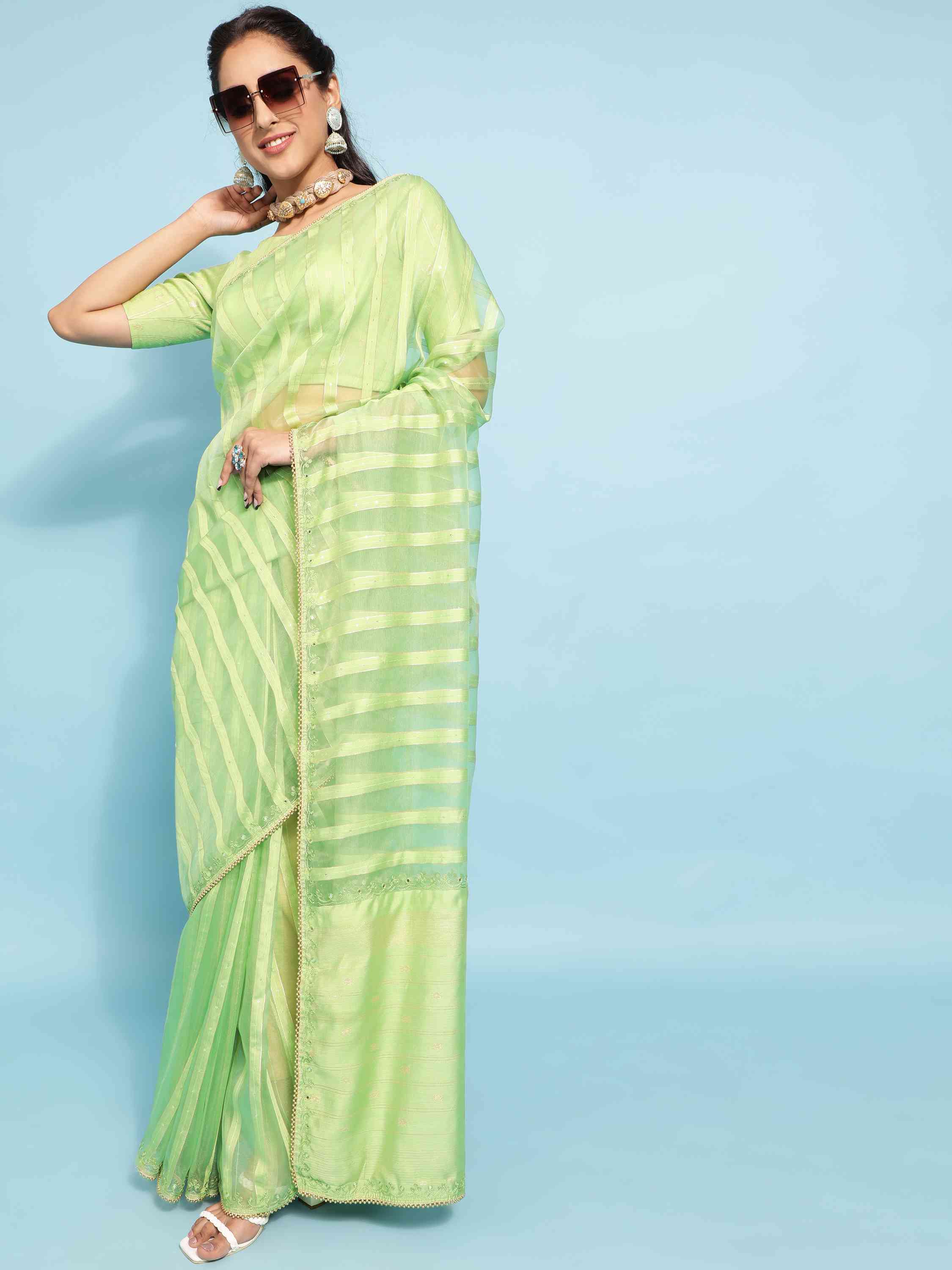 GREEN FEEZY FIGARO LIVA SILK SAREE