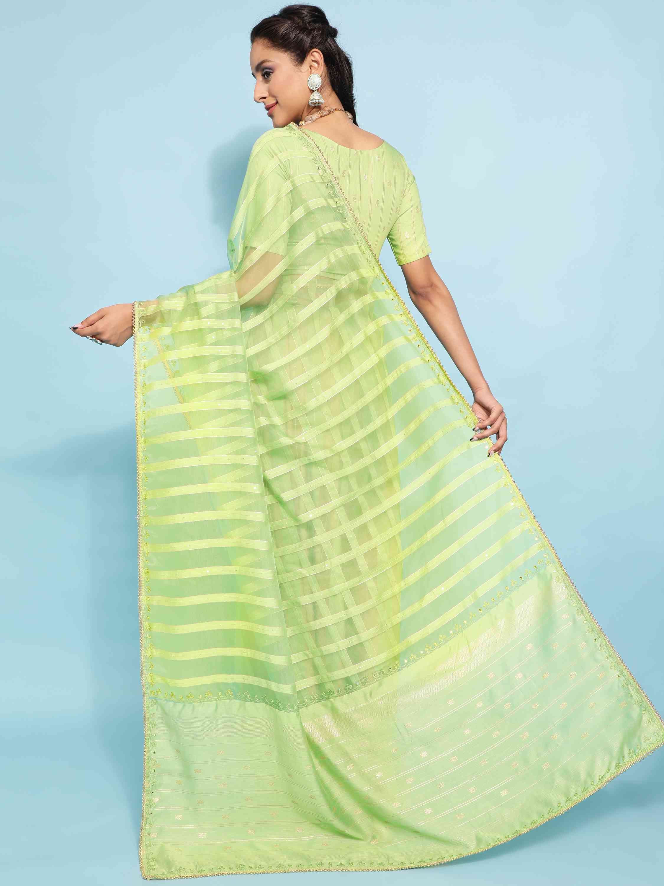 GREEN FEEZY FIGARO LIVA SILK SAREE