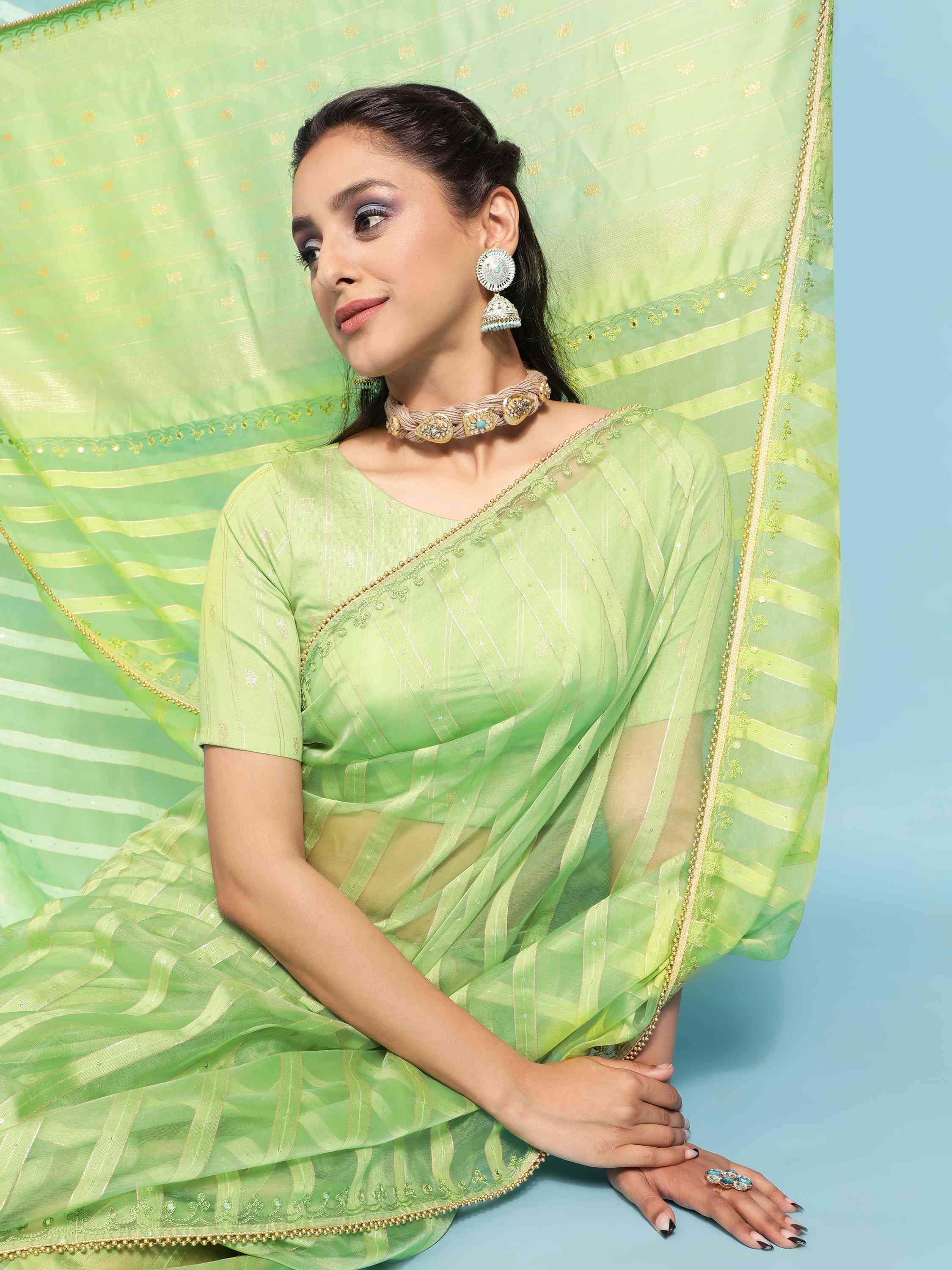 GREEN FEEZY FIGARO LIVA SILK SAREE