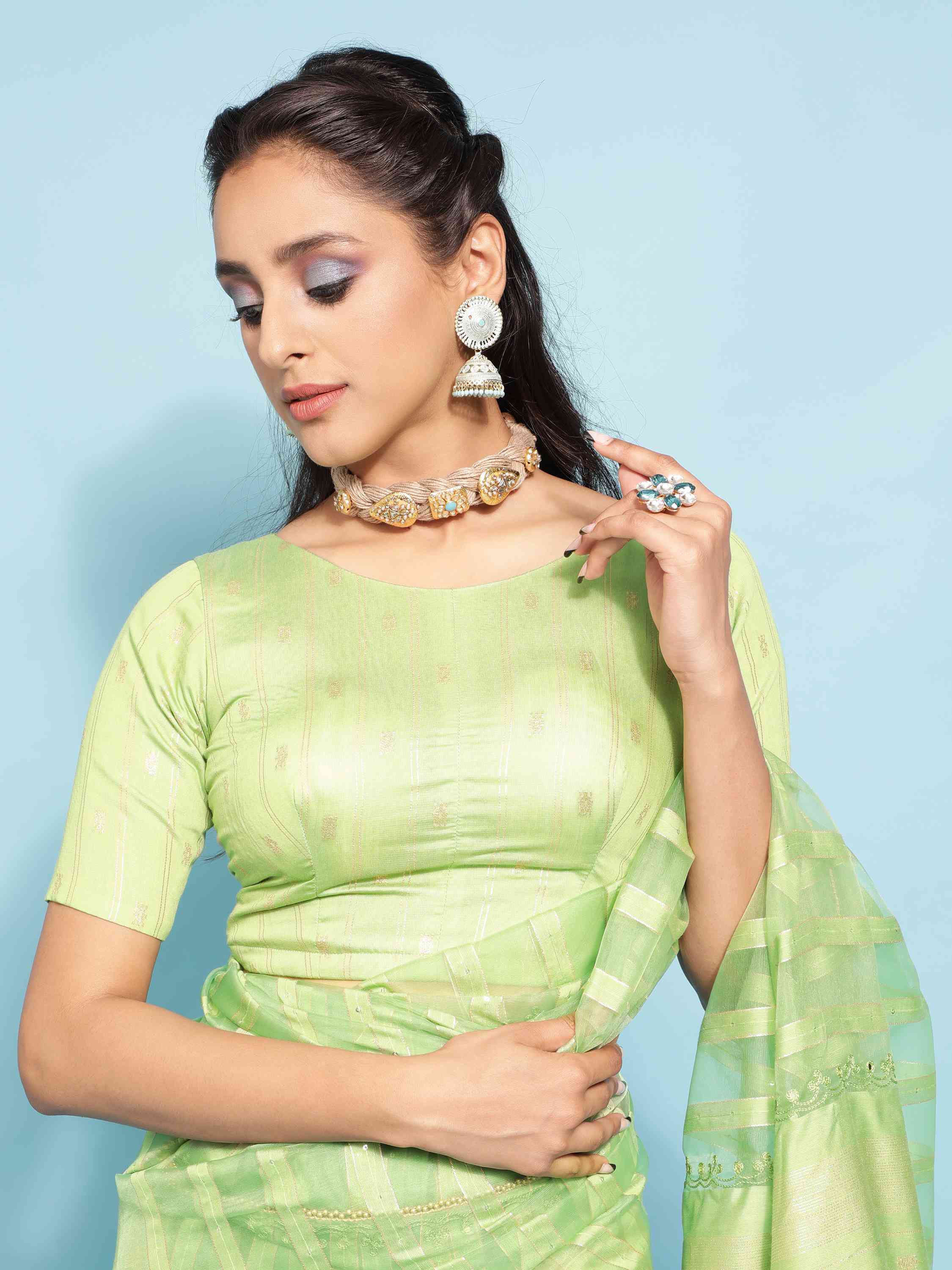 GREEN FEEZY FIGARO LIVA SILK SAREE