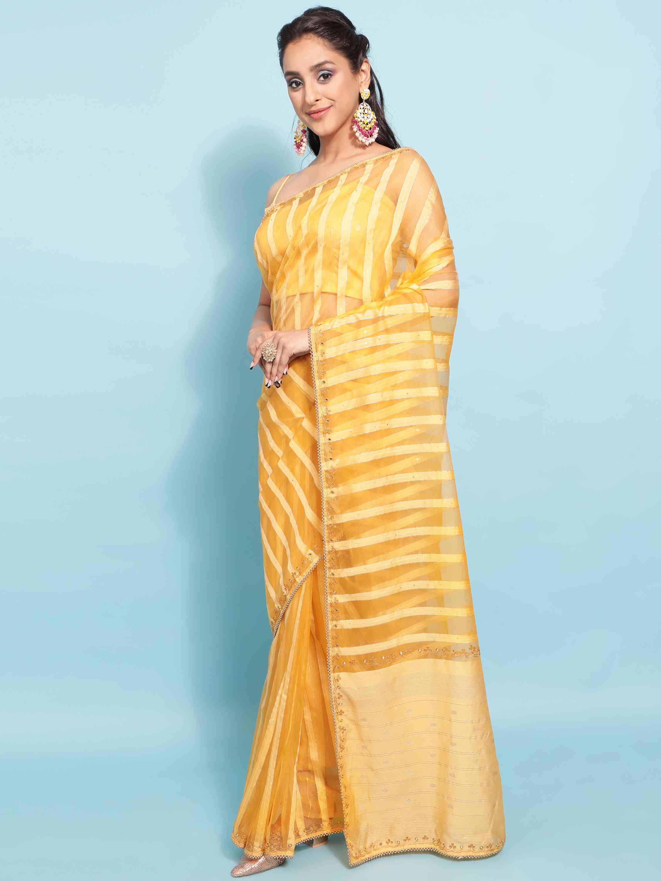 YELLOW FEEZY FIGARO LIVA SILK SAREE