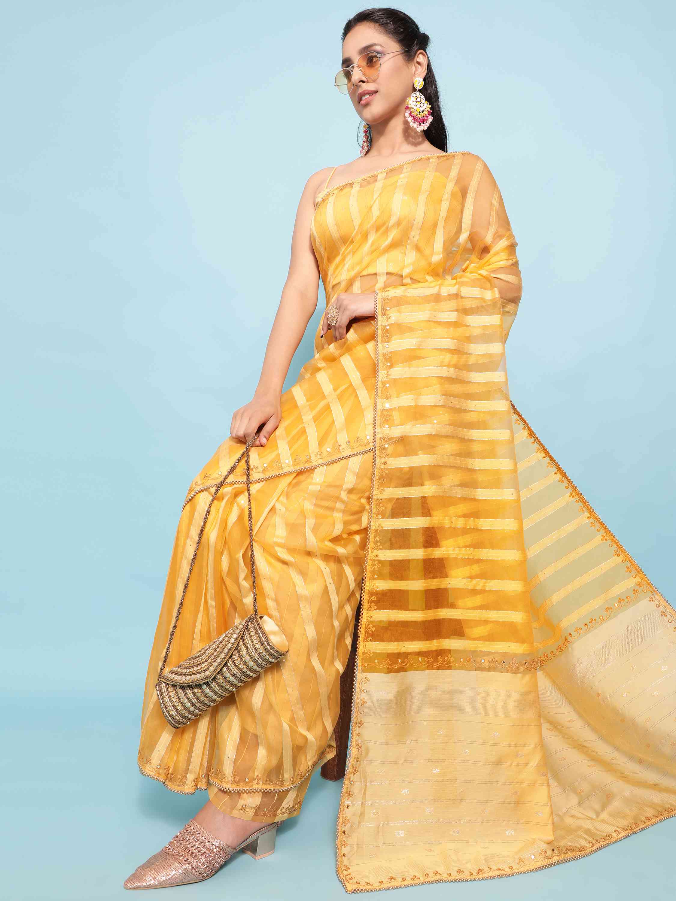 YELLOW FEEZY FIGARO LIVA SILK SAREE