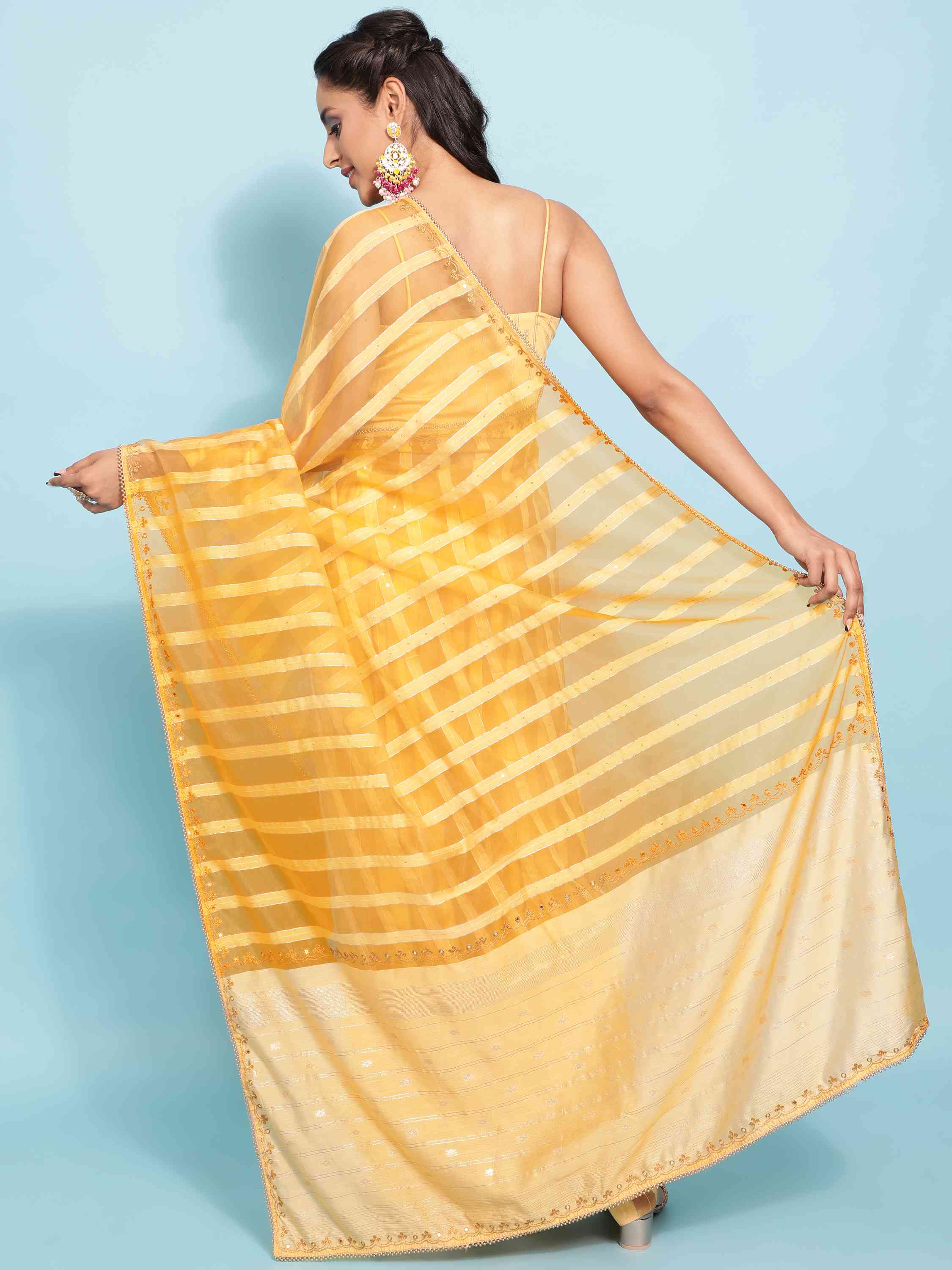 YELLOW FEEZY FIGARO LIVA SILK SAREE