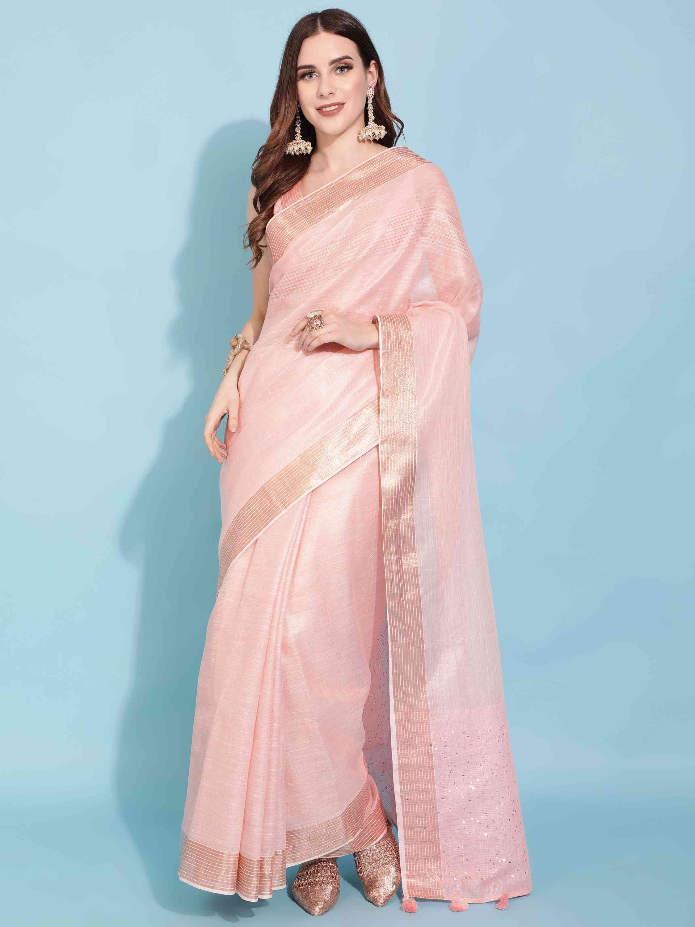 RAINBOW PEACH COTTON TISSUE SAREE