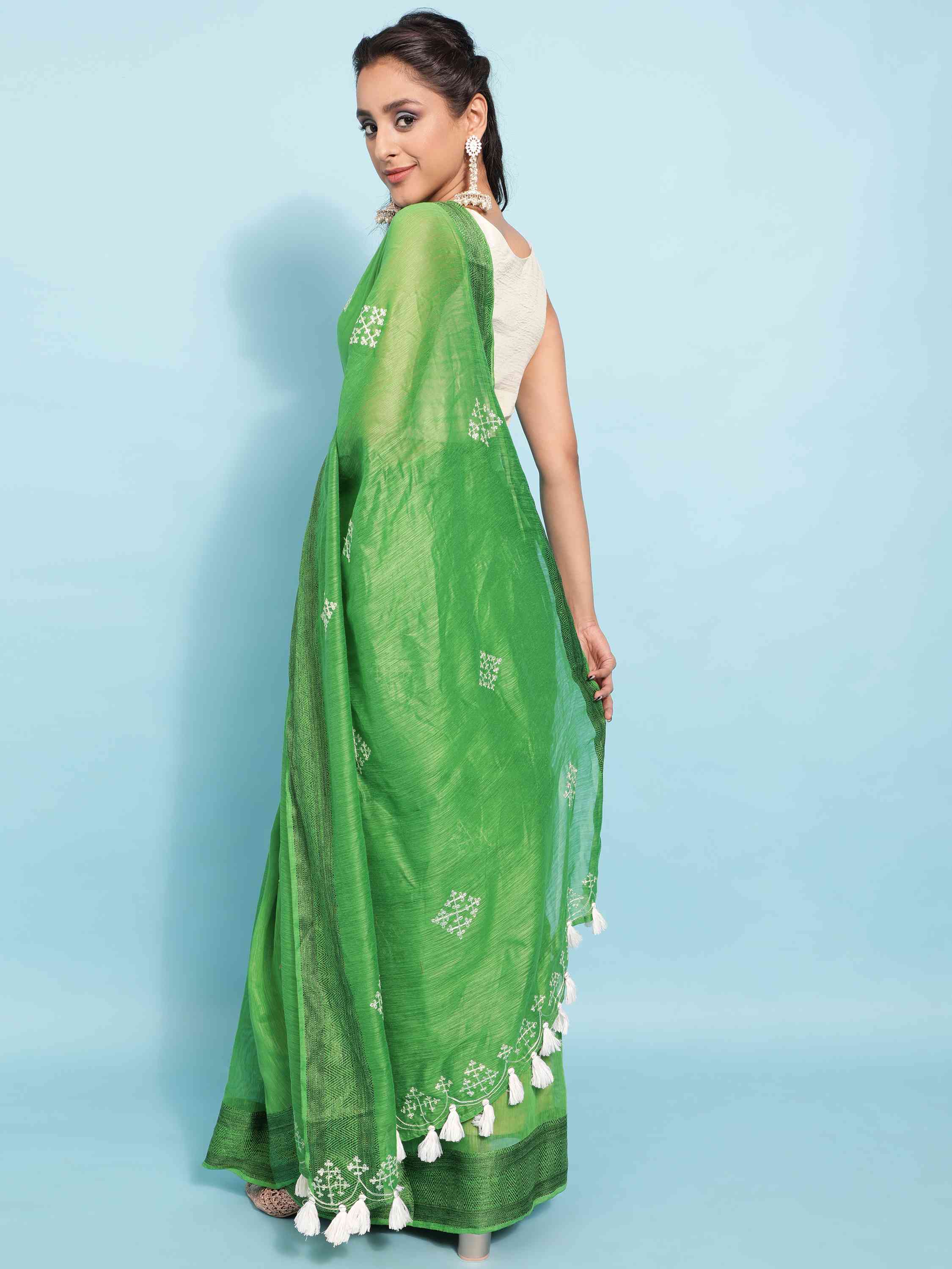 GREEN COTTON SILK SAREE WITH BLOUSE