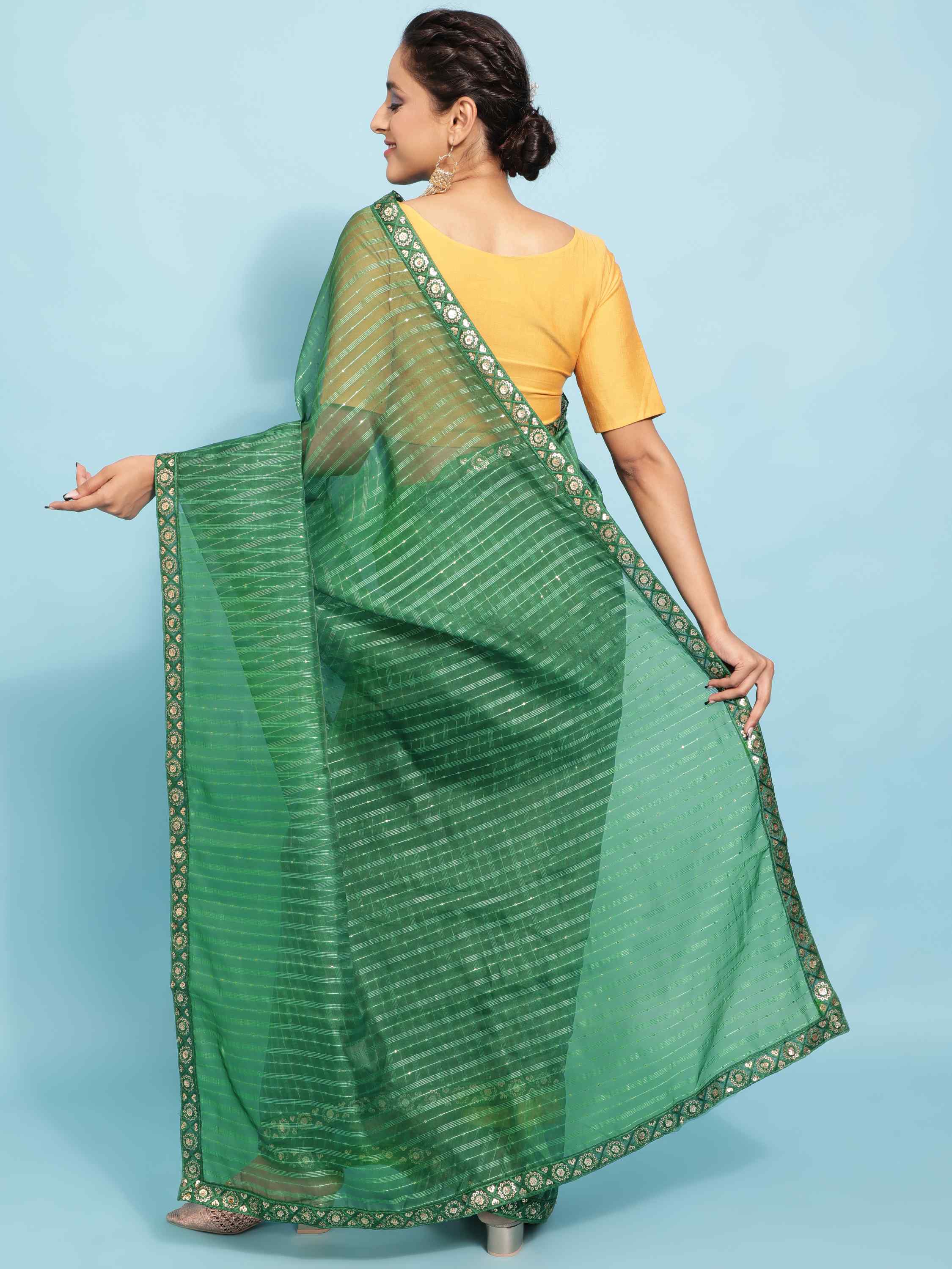 GREEN POLO ORGANZA SOLID SAREE